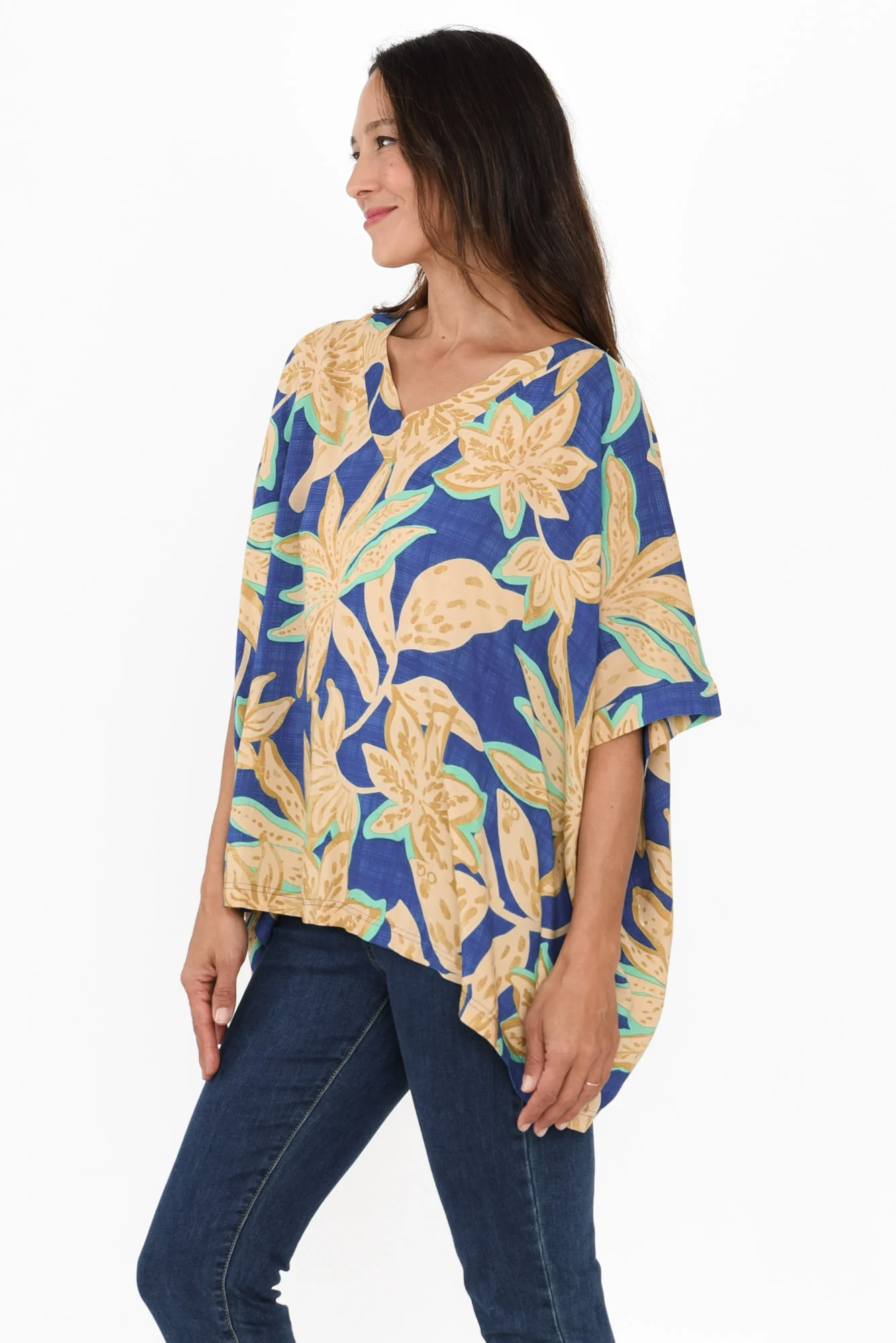 Meloria Blue Floral V Neck Top - Image 3