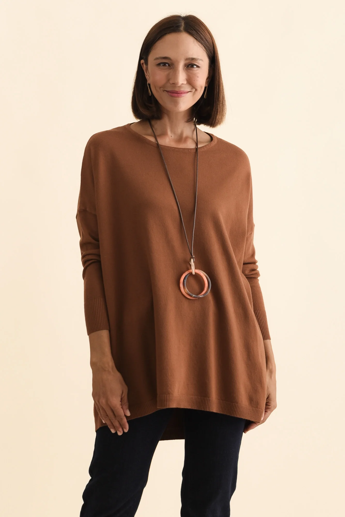Meryl Chocolate Wool Blend Drape Jumper - Image 2