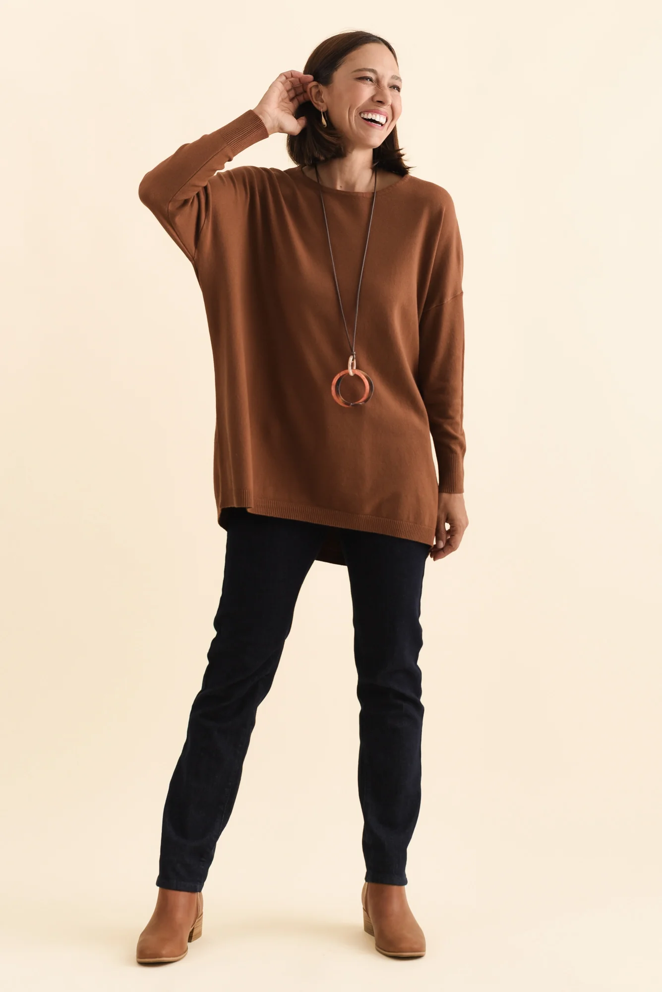 Meryl Chocolate Wool Blend Drape Jumper - Image 3