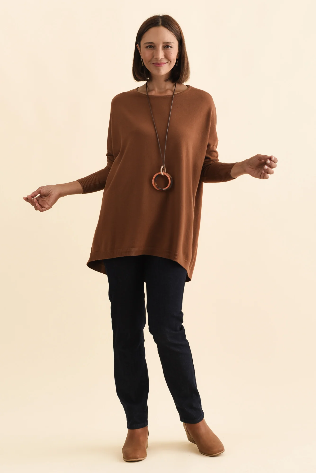 Meryl Chocolate Wool Blend Drape Jumper - Image 7