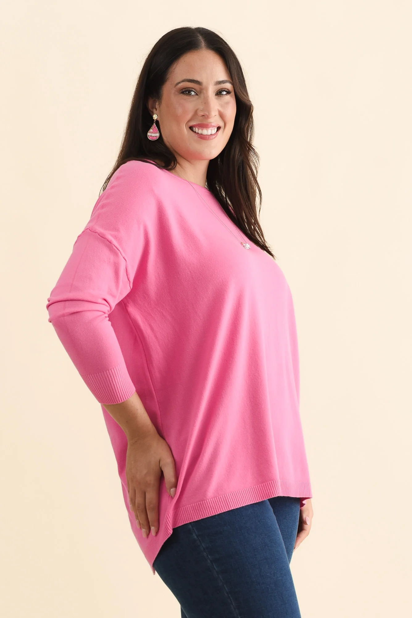 Meryl Hot Pink Wool Blend Drape Jumper - Image 9