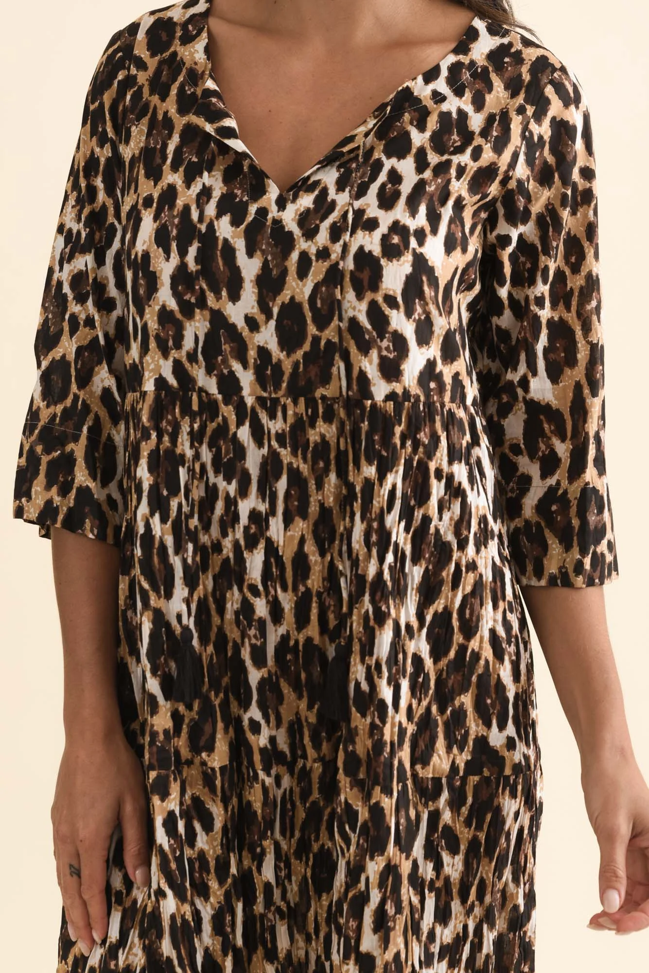 Milana Brown Leopard Crinkle Cotton Dress - Image 5
