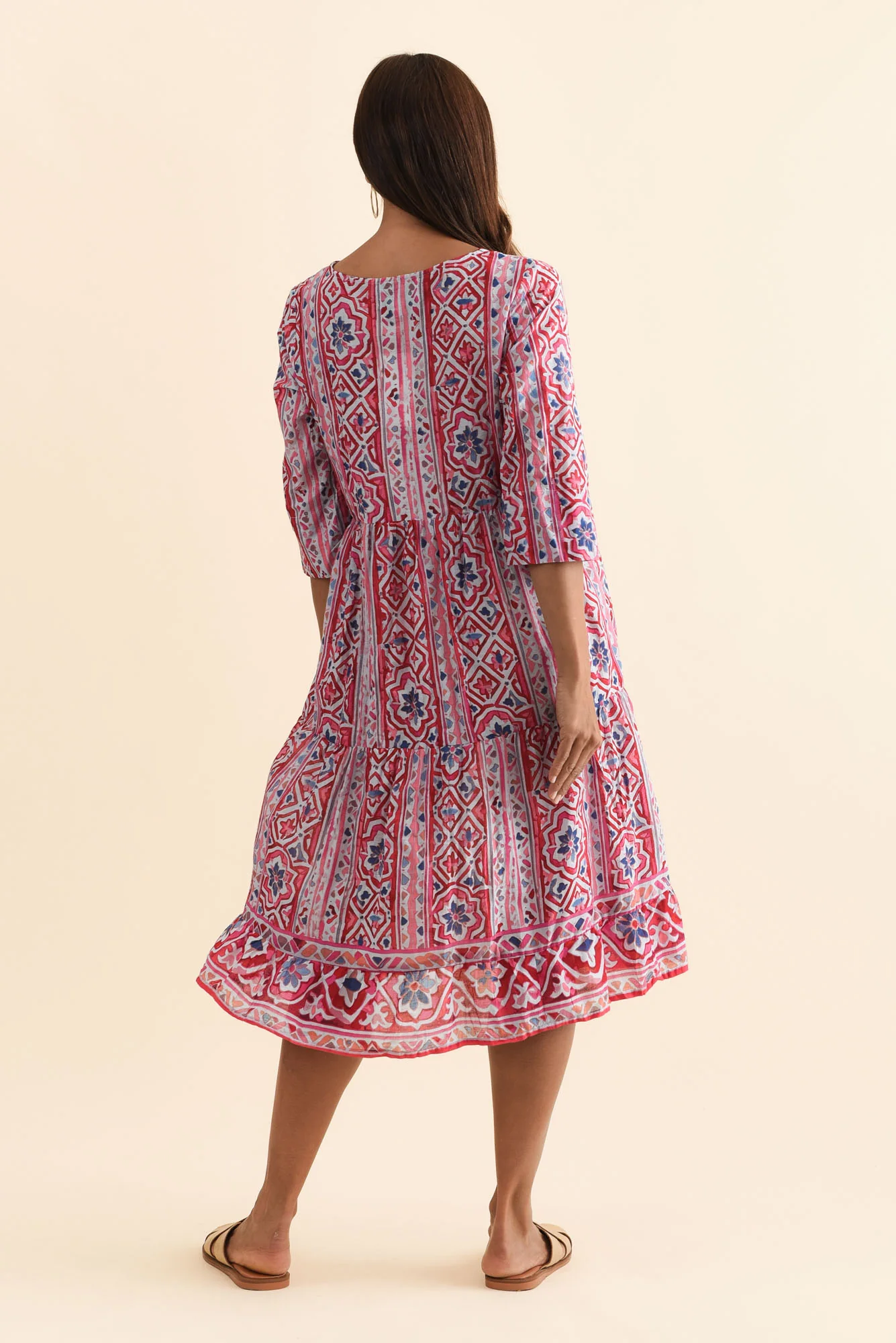 Milana Red Abstract Crinkle Cotton Dress - Image 4