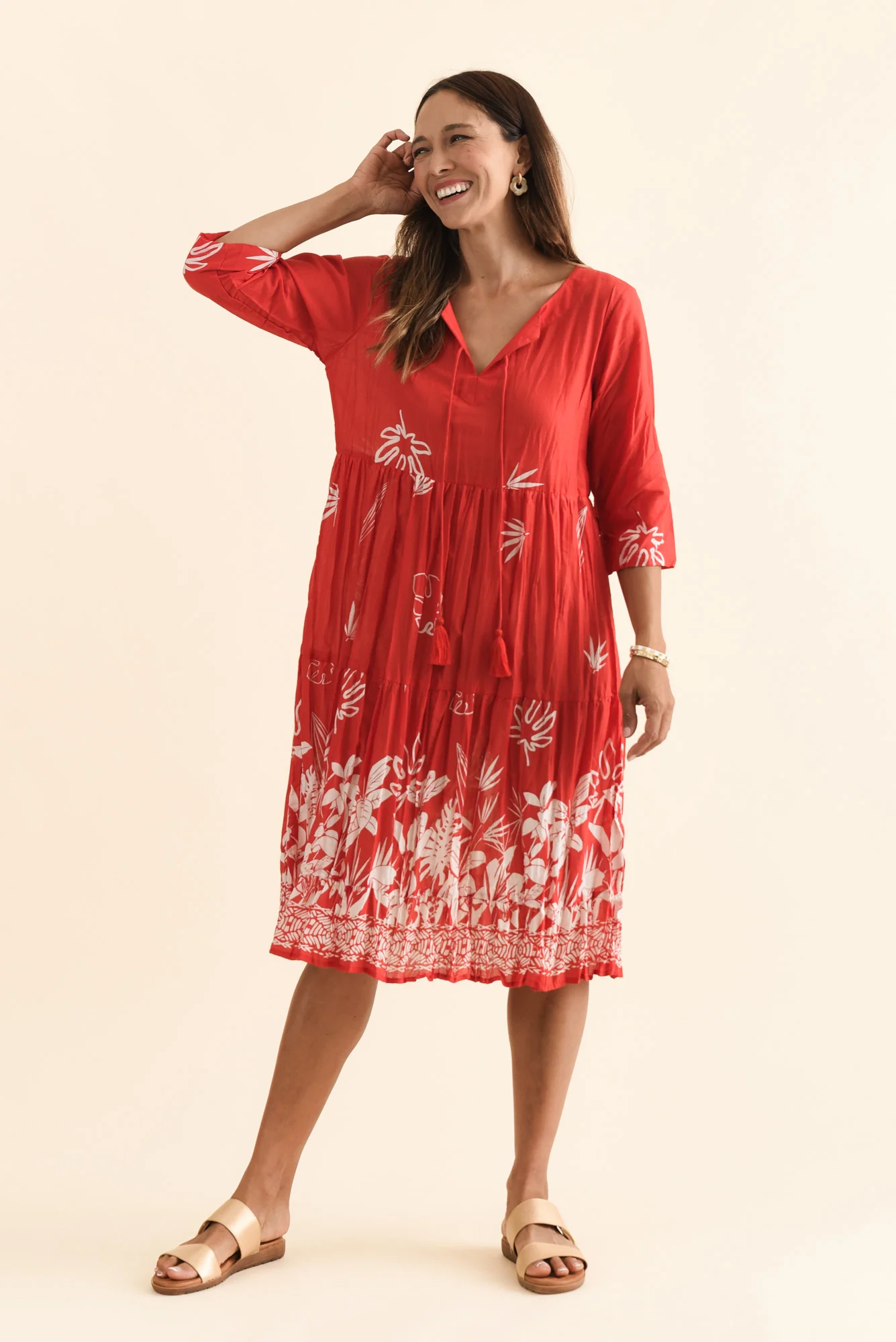 Milana Red Botanical Crinkle Cotton Dress - Image 2
