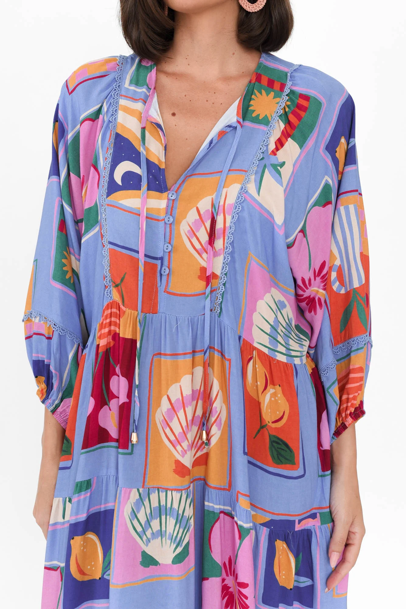 Minerva Blue Tile Puff Sleeve Dress - Image 5