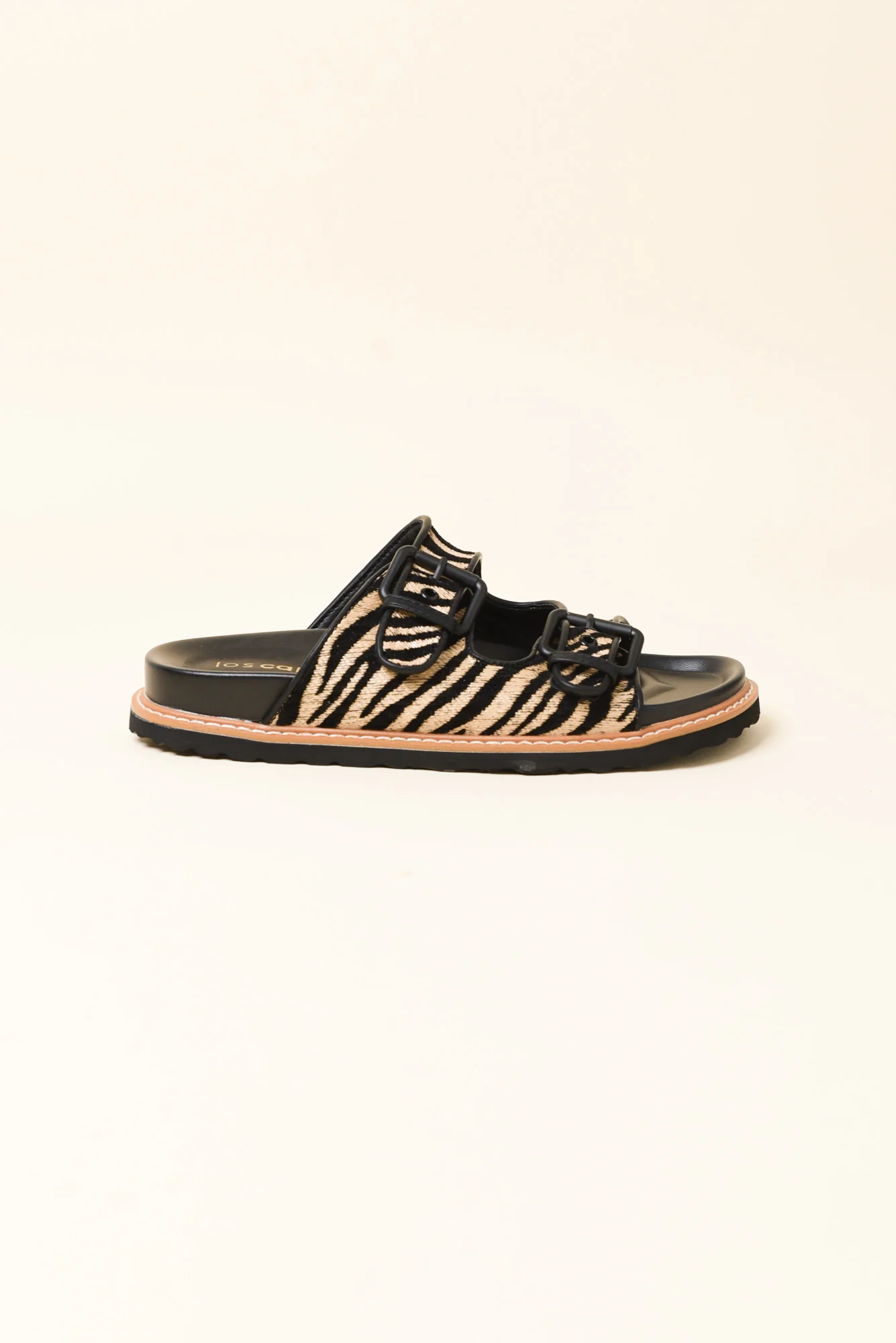 Moda Black Zebra Raffia Buckle Slide
