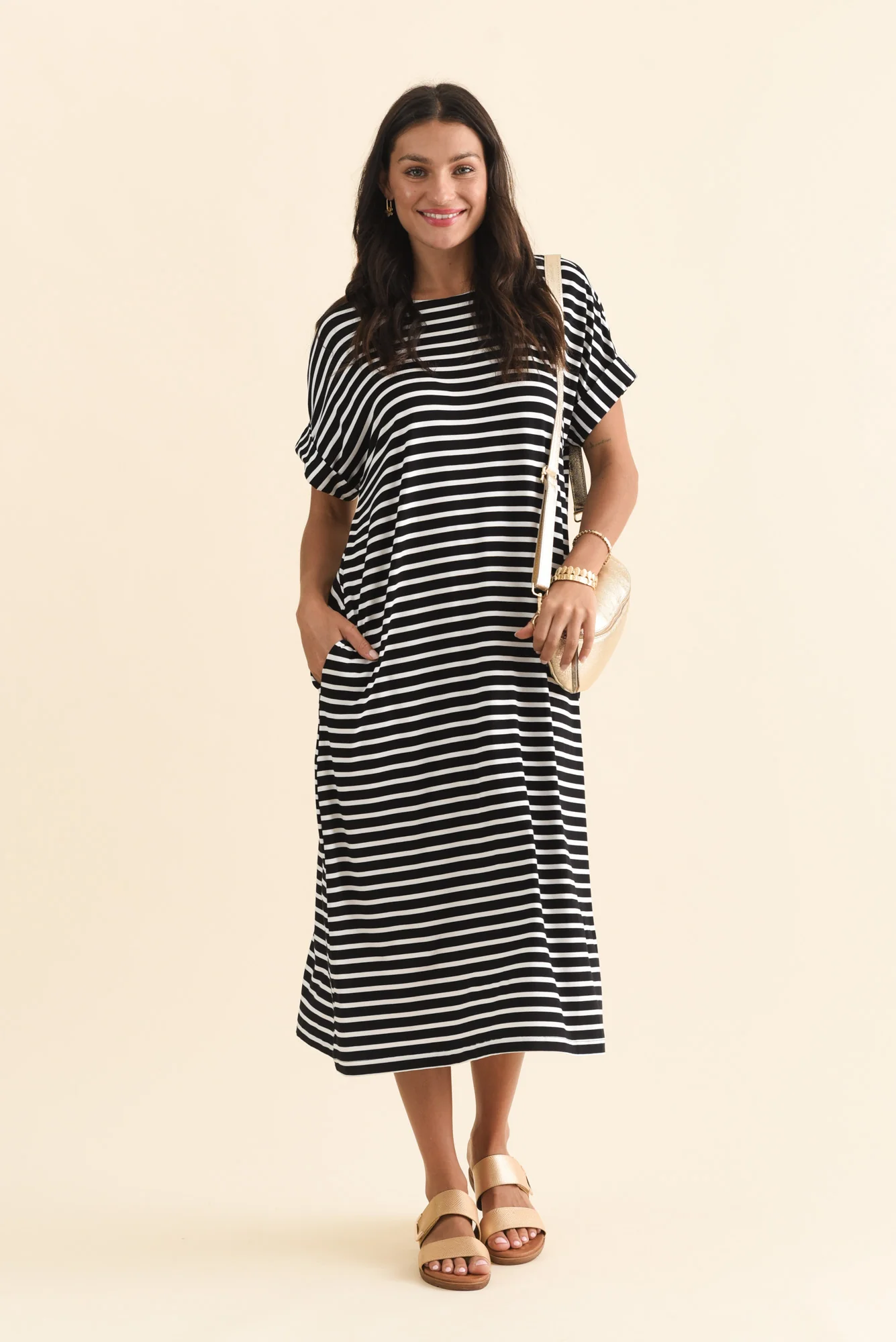 Monica Black Stripe Bamboo Dress - Image 2