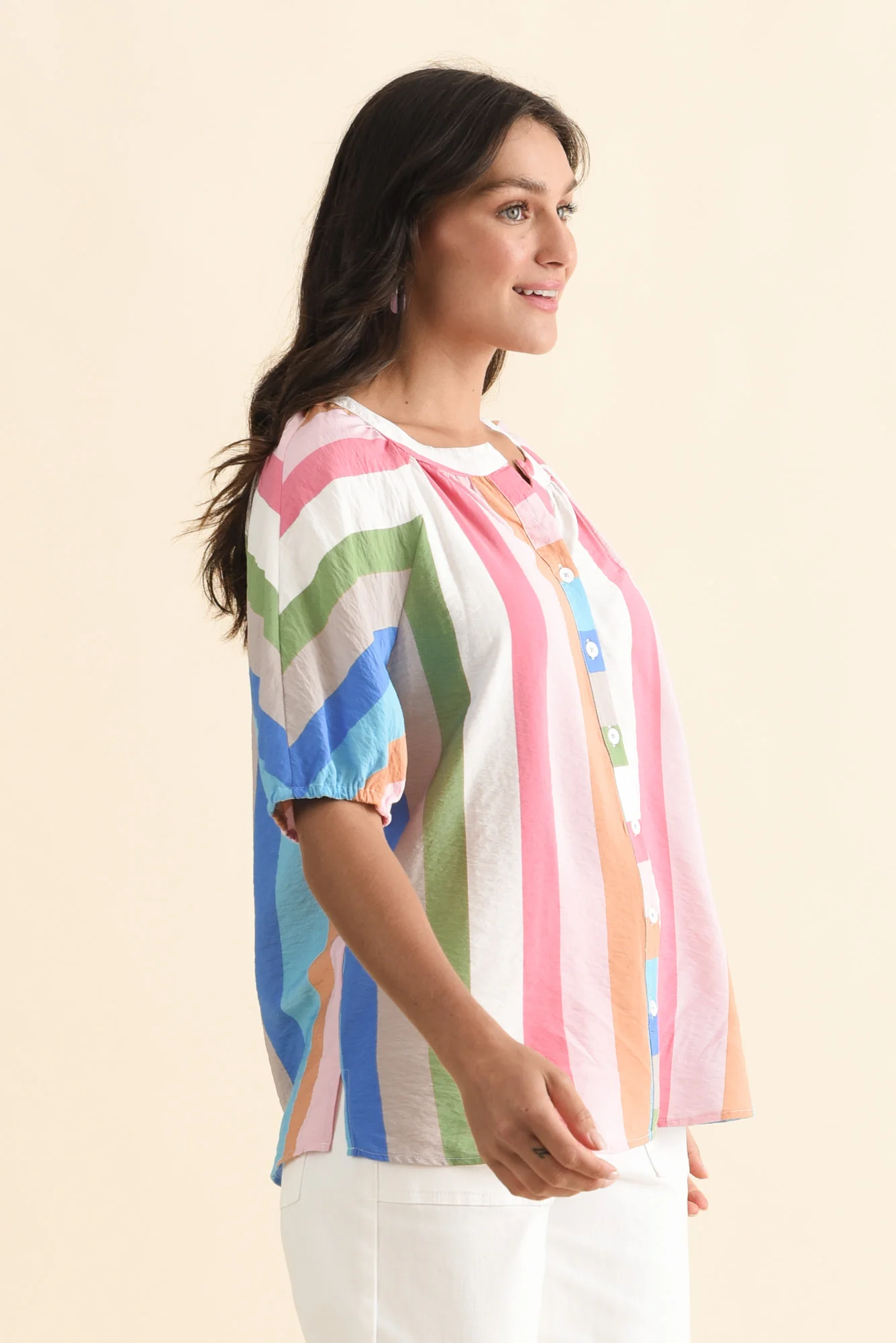 Muna White Stripe Button Top - Image 3