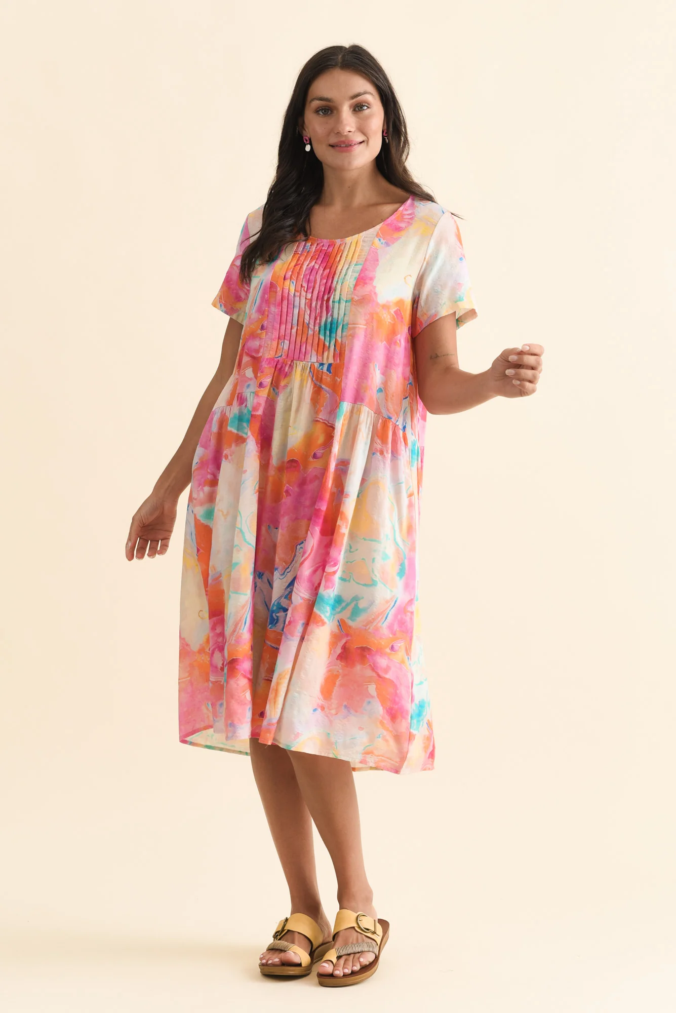 Murano Orange Abstract Cotton Dress - Image 6