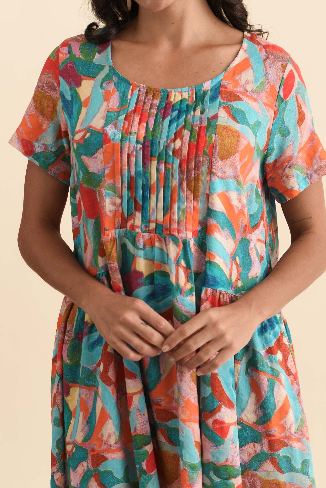 Murano Orange Splash Cotton Dress - Image 5