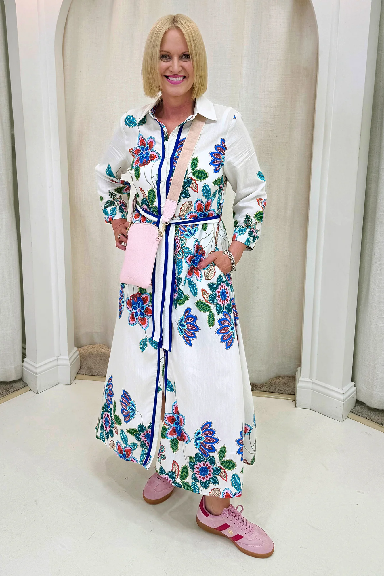 Myka White Floral Linen Cotton Shirt Dress - Image 7
