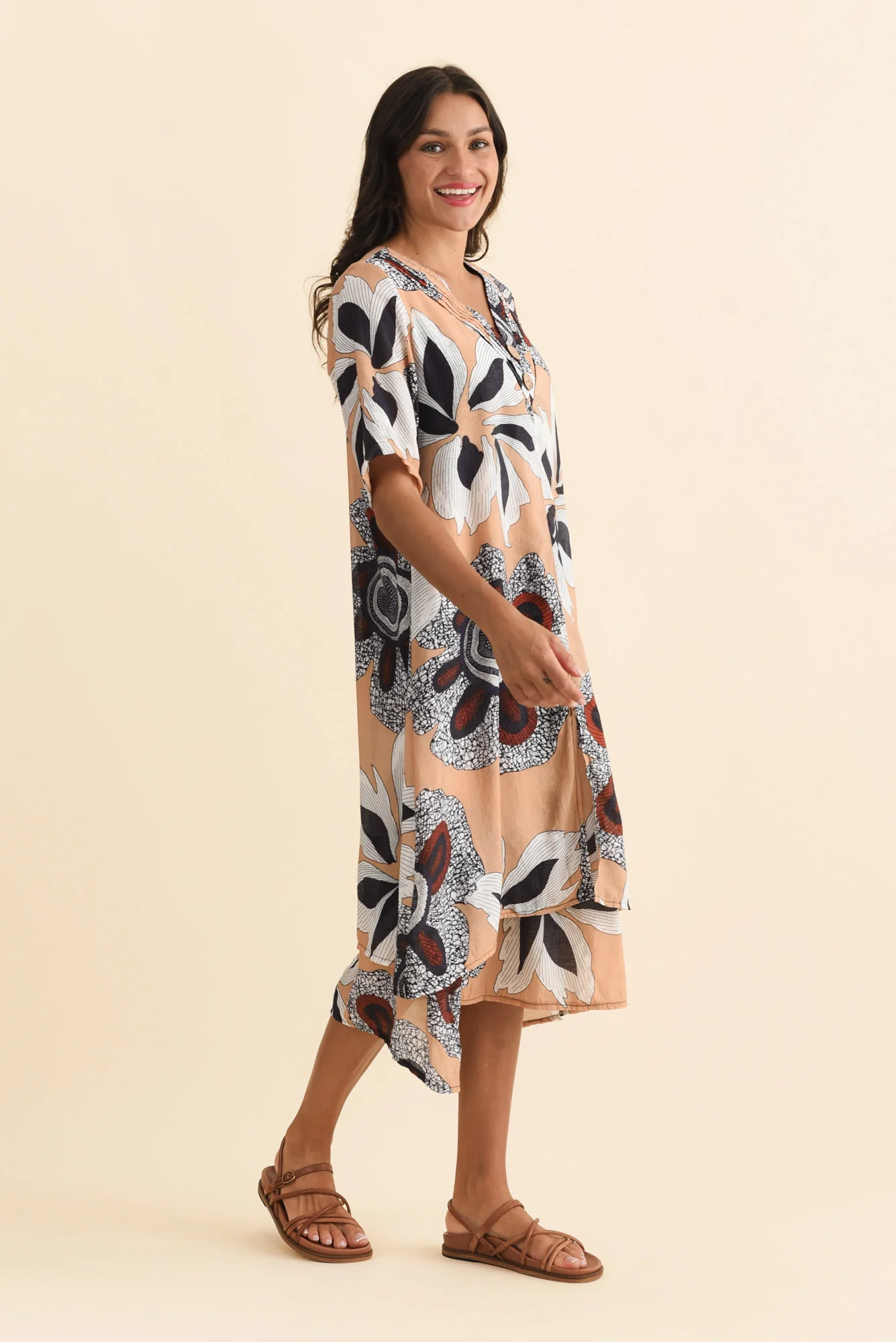 Nala Beige Flower Layers Dress - Image 3