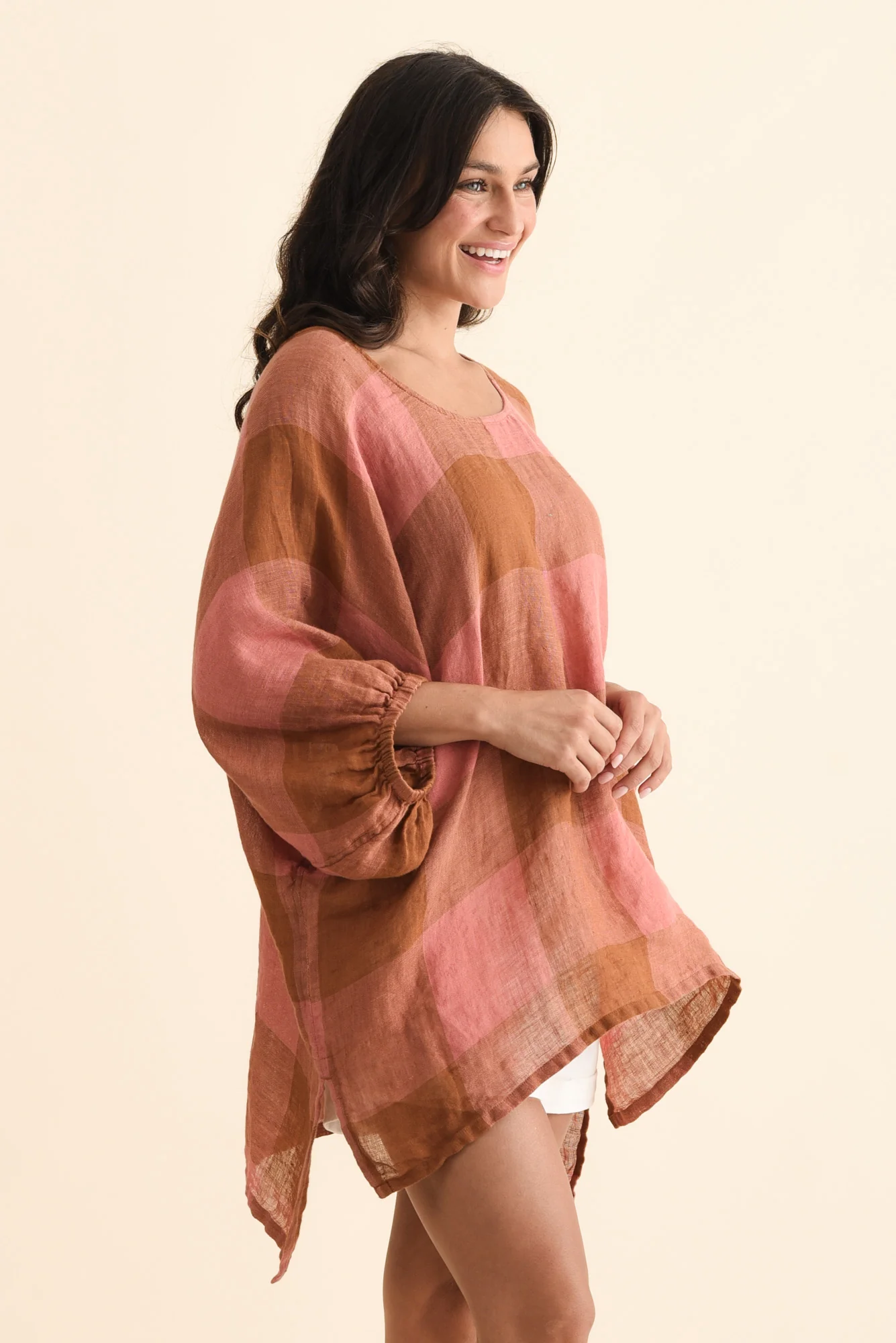 Nassau Orange Check Linen Top - Image 3