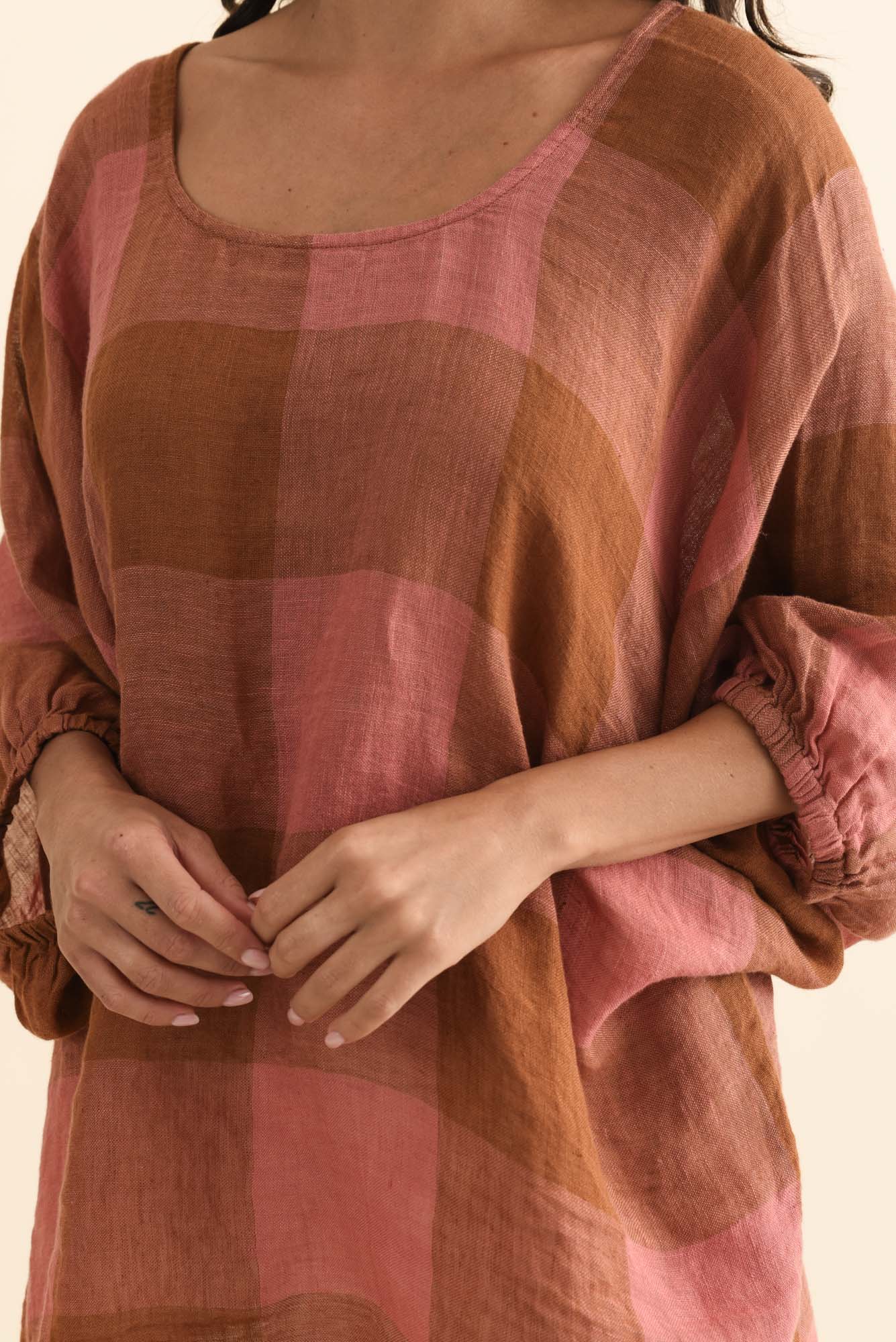 Nassau Orange Check Linen Top - Image 5