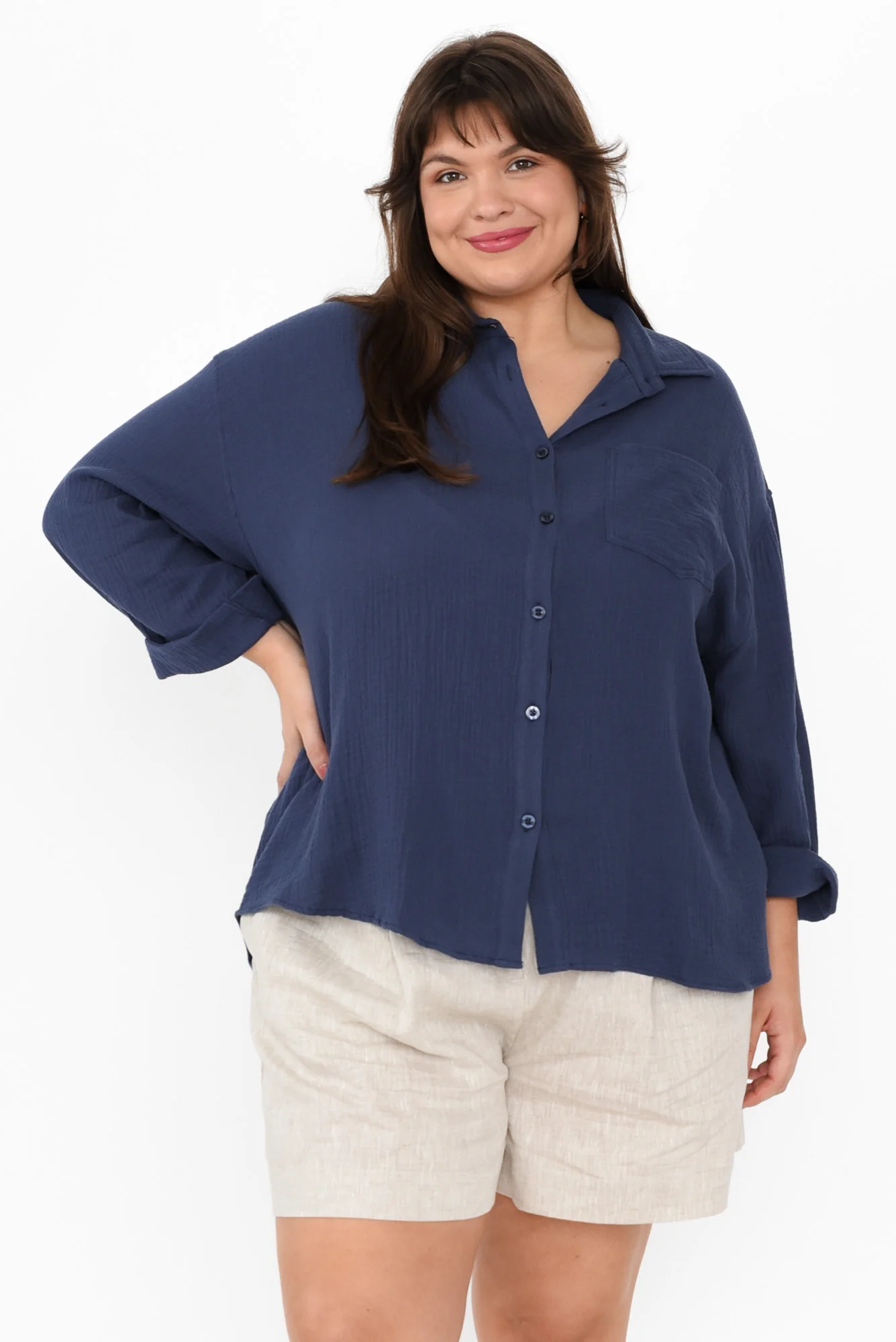 Natalia Navy Cotton Cheesecloth Shirt - Image 8