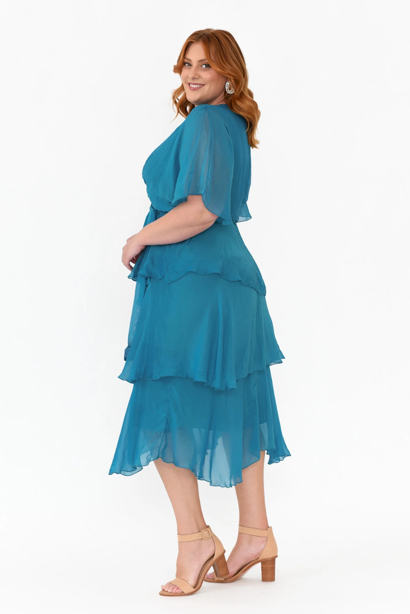Natalie Teal Silk Layer Dress - Image 9