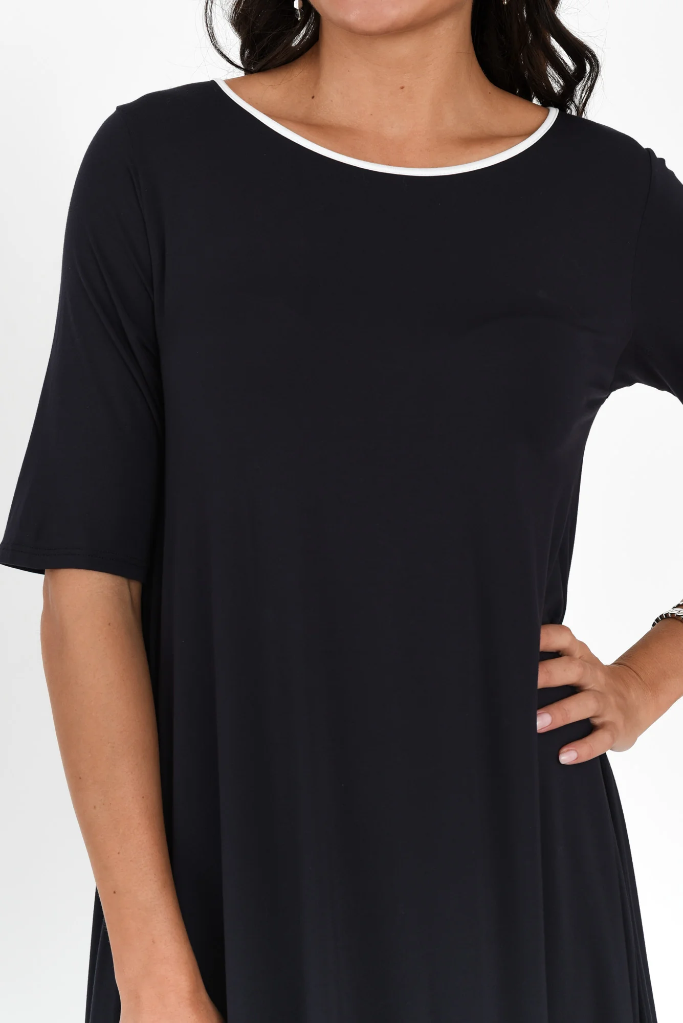 Navy Contrast Micro Modal Tri Drape Dress - Image 6