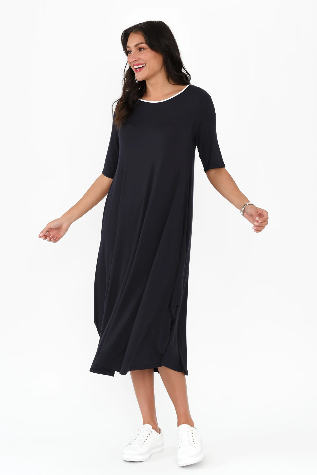 Navy Contrast Micro Modal Tri Drape Dress - Image 7