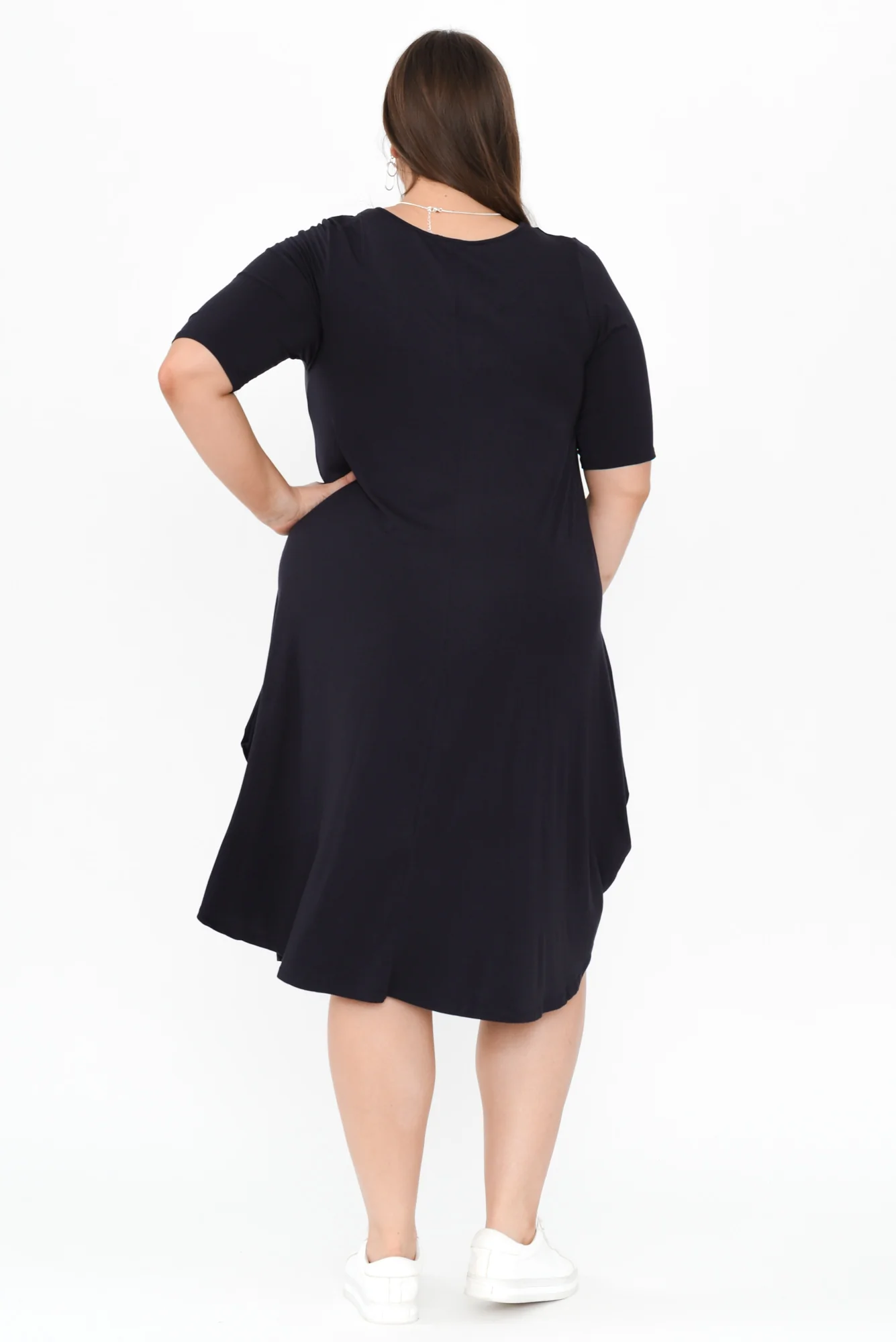 Navy Micro Modal Tri Drape Dress - Image 10