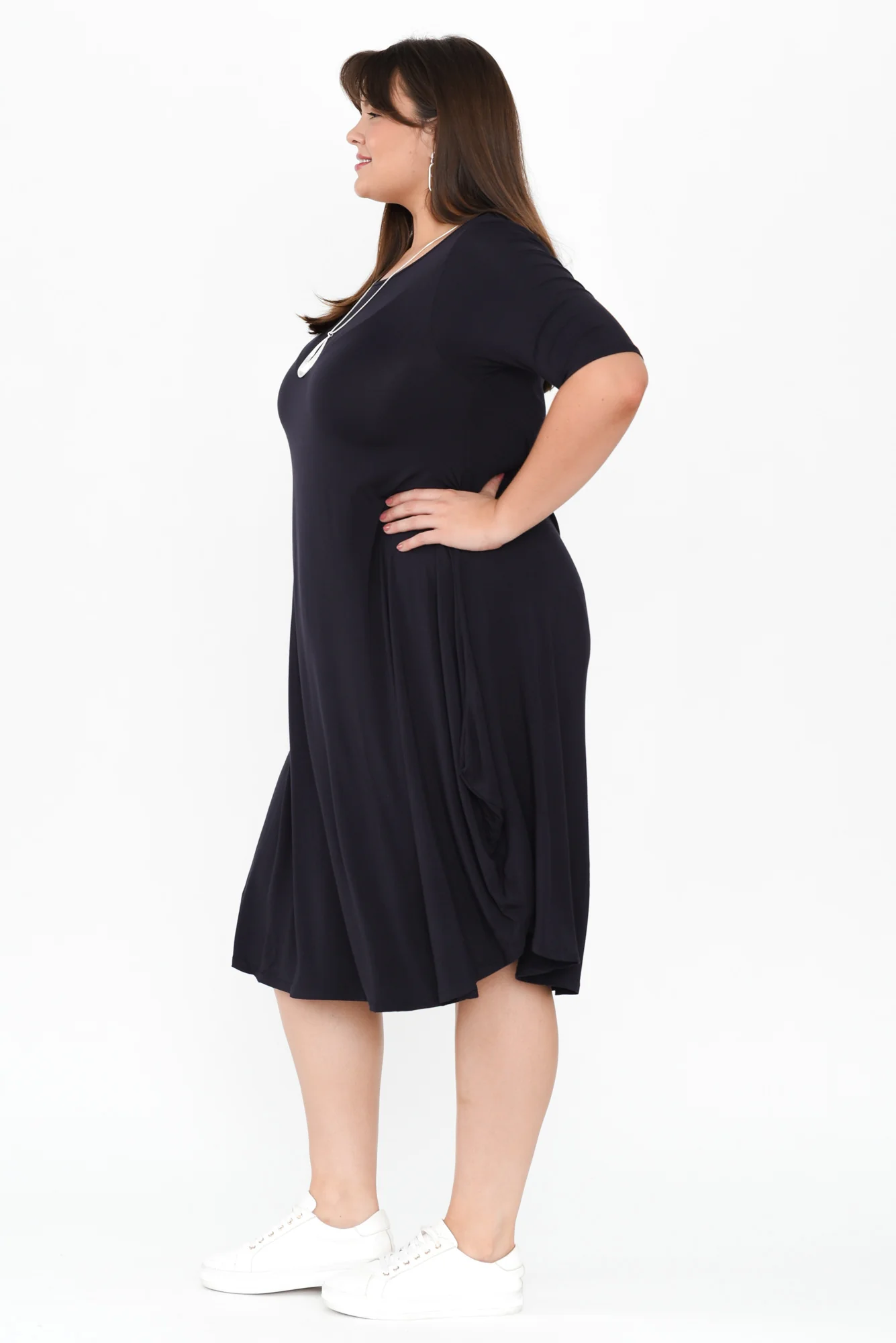 Navy Micro Modal Tri Drape Dress - Image 9
