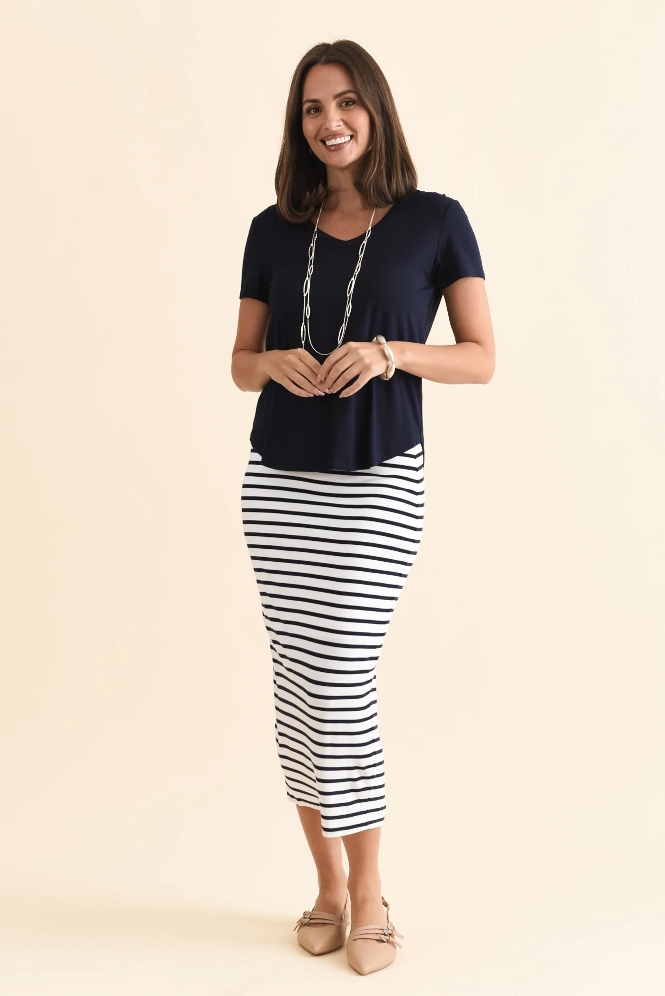 Navy Stripe Bamboo Maxi Tube Skirt - Image 7
