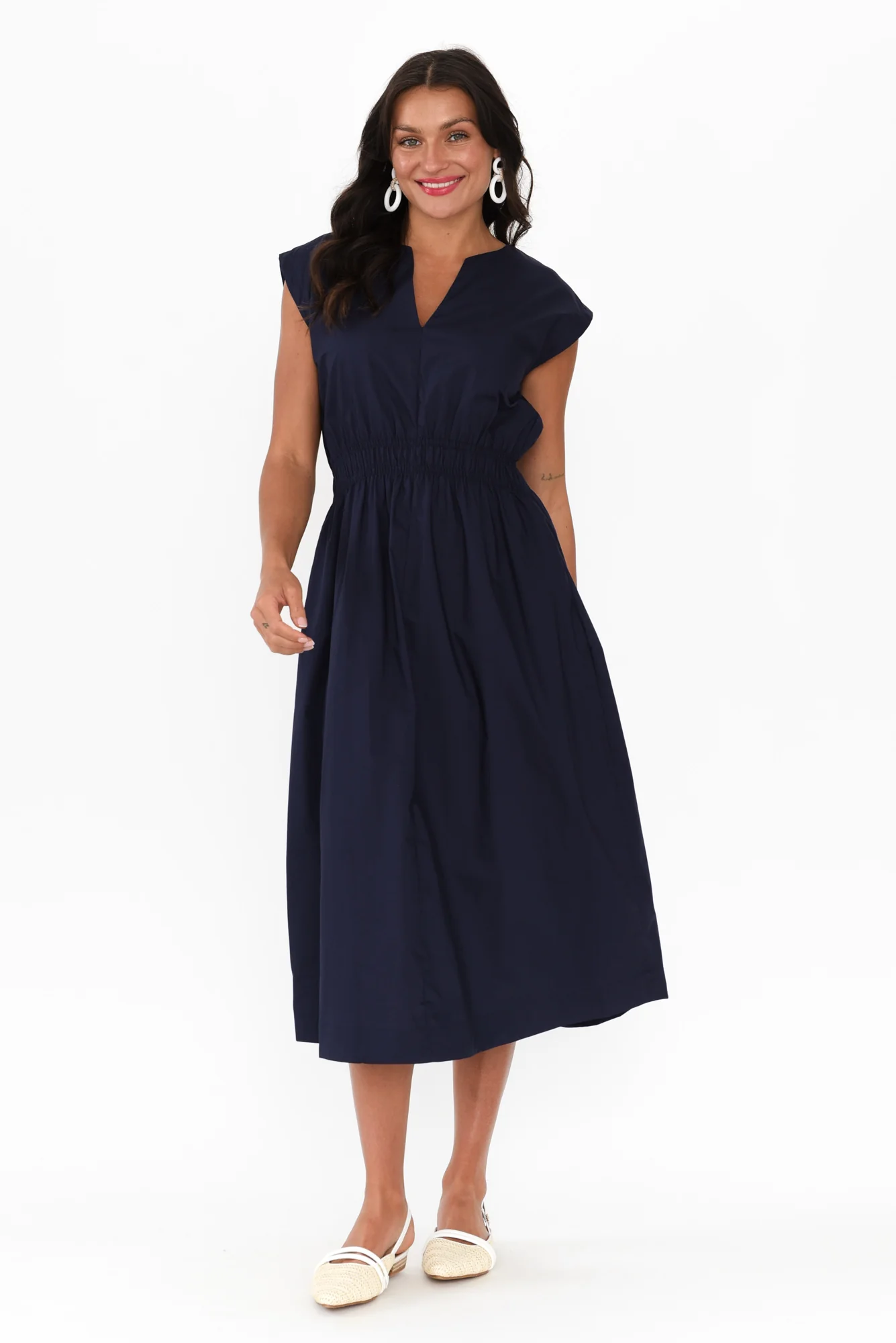Nelly Navy Cotton Midi Dress