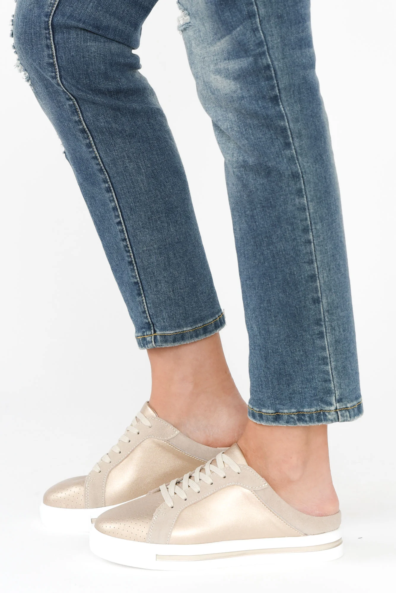 Nicky Champagne Leather Mule Sneaker - Image 7