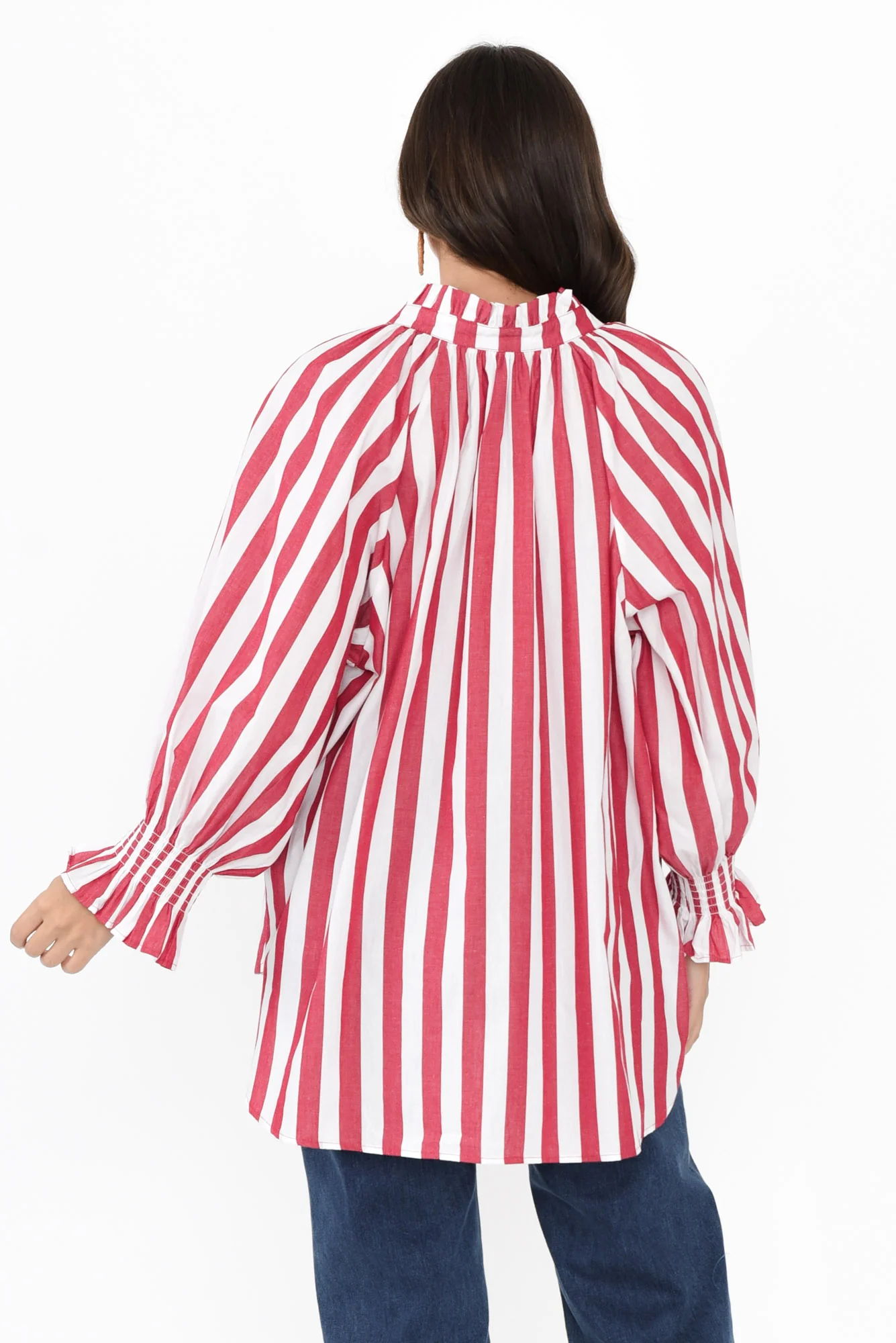 Olay Red Stripe Cotton Puff Sleeve Shirt - Image 4