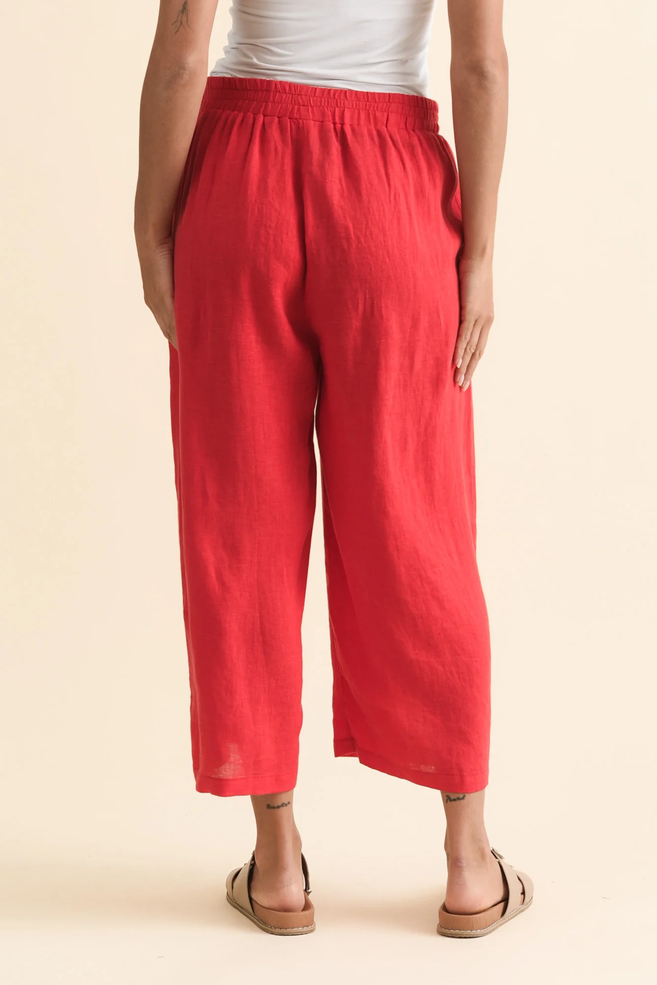 Olga Red Linen Wide Leg Pants - Image 4