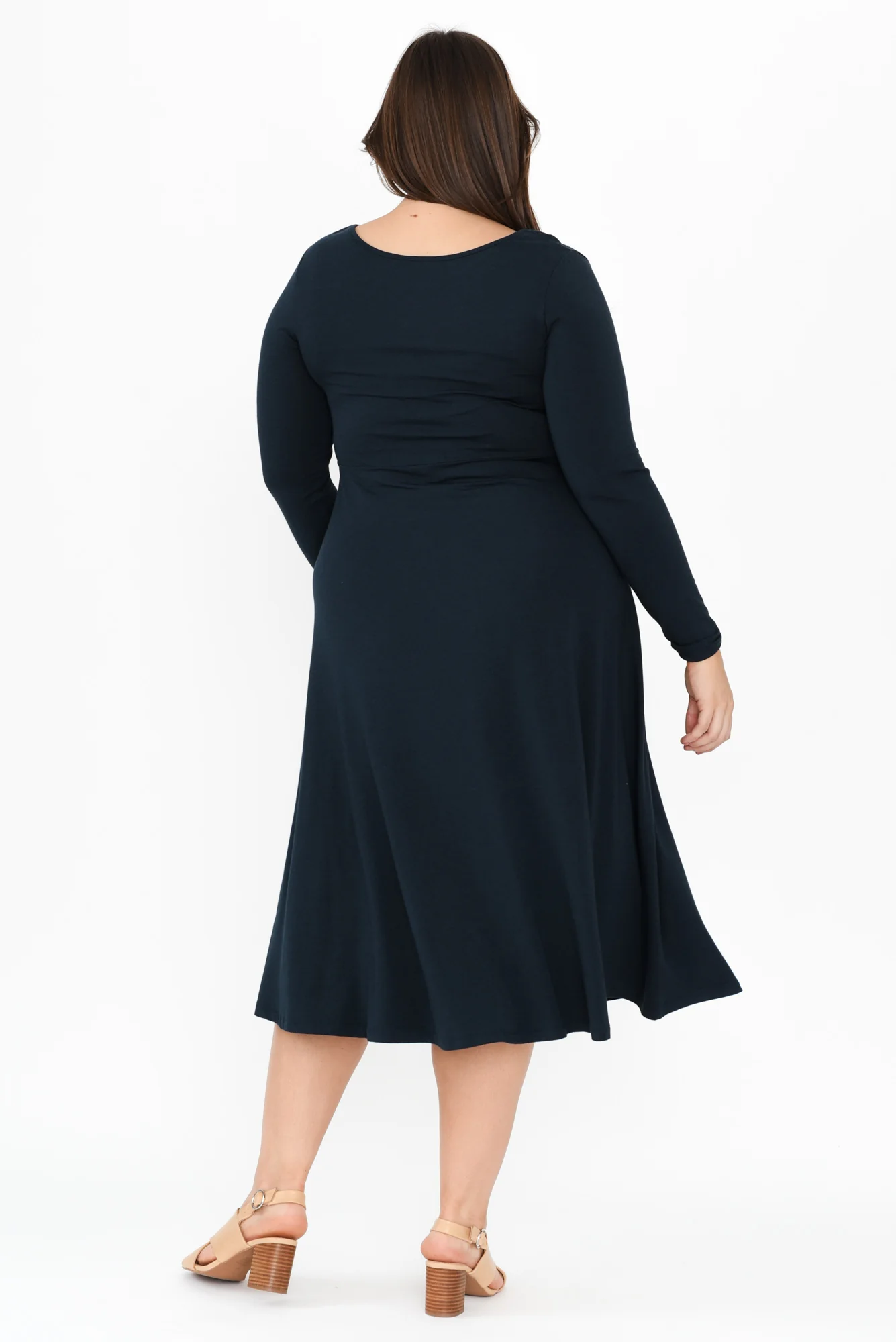 Olivia Dark Navy Bamboo Sleeved Dress - Image 9