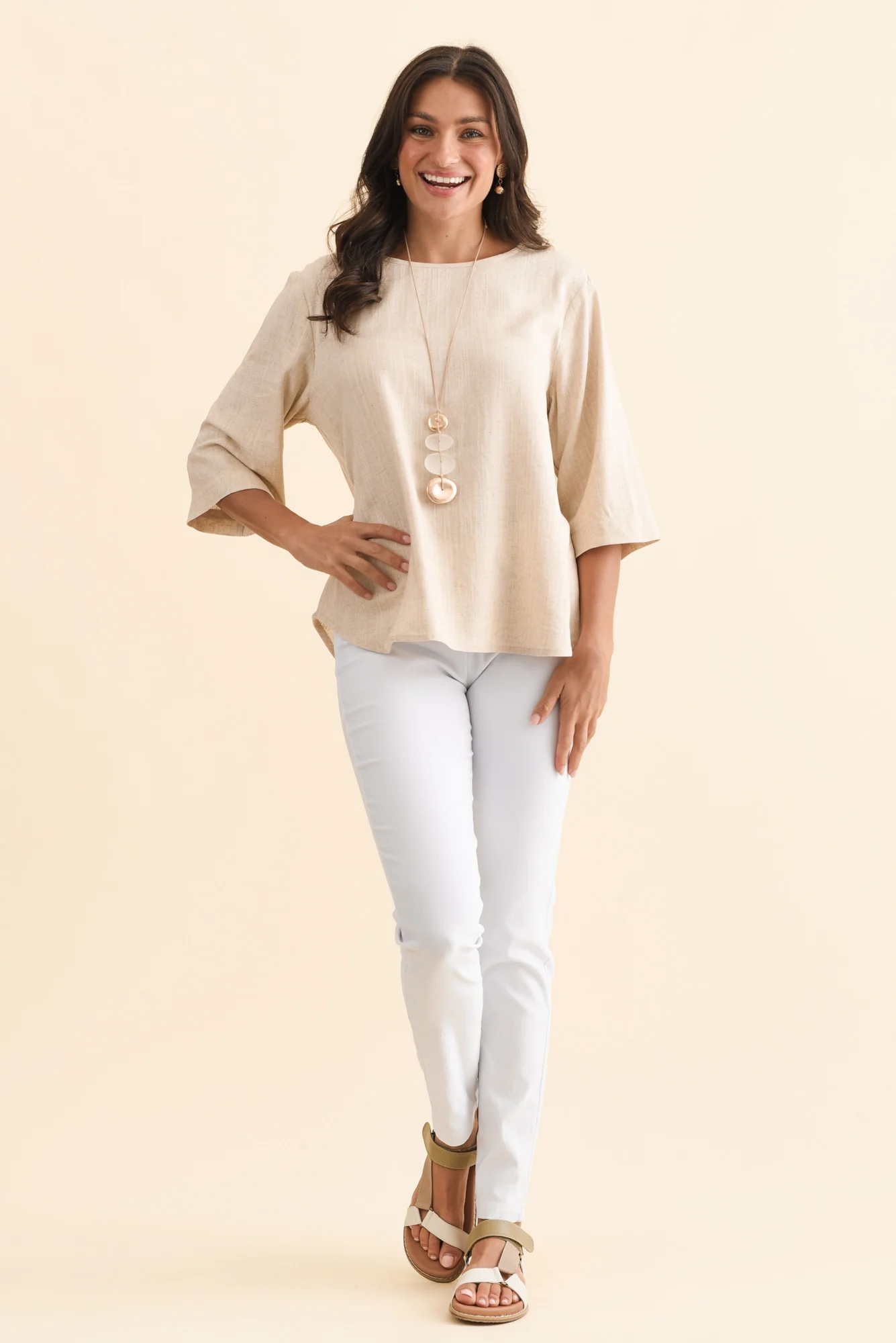 Ophelia Beige Scoop Neck Top - Image 2