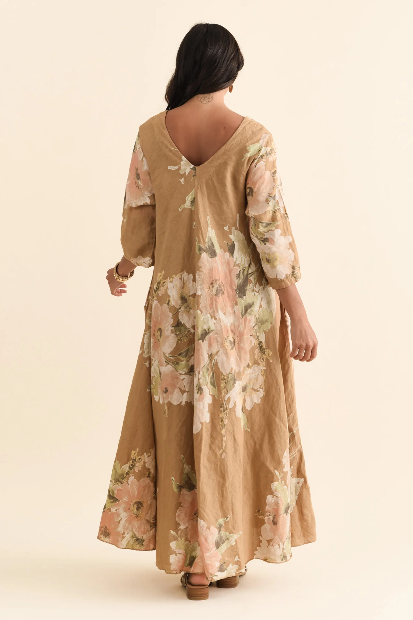 Oscar Tan Floral Linen Maxi Dress - Image 5