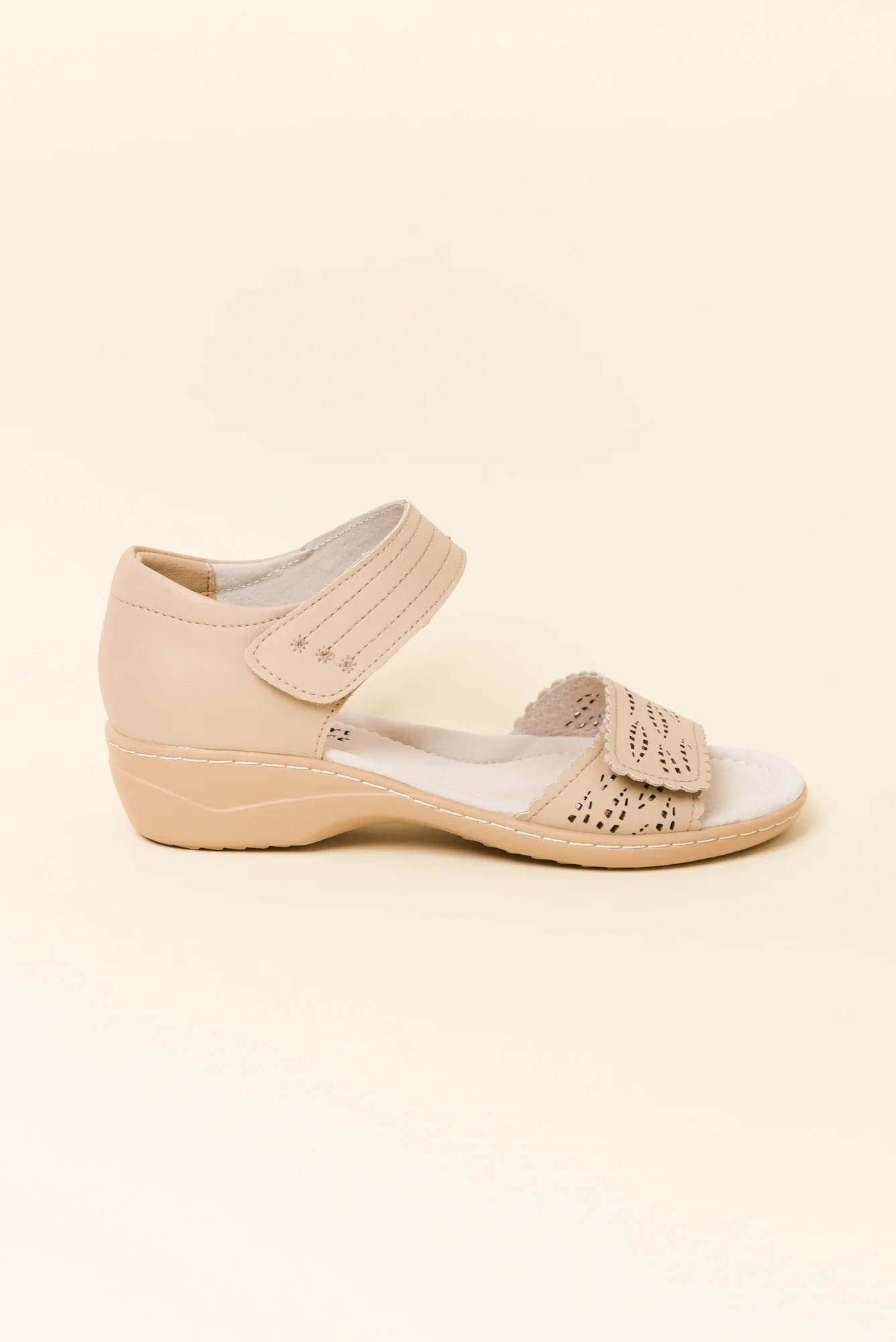 Petal Beige Leather Velcro Sandal