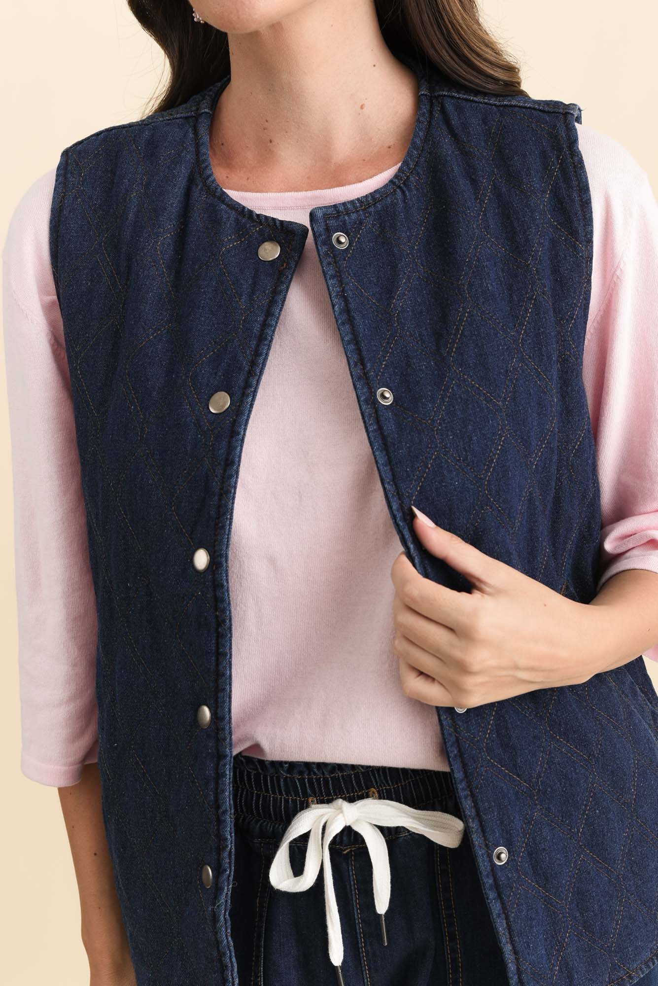 Polly Dark Blue Denim Quilted Vest - Image 5