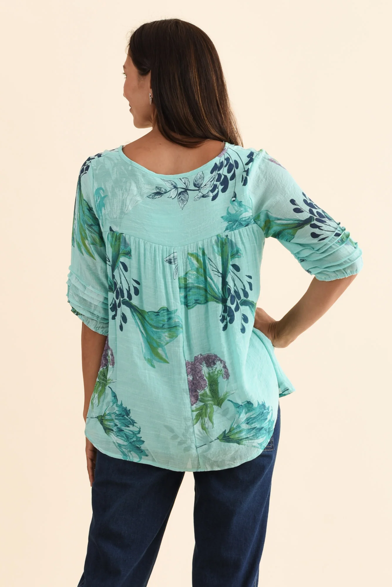 Ramy Blue Floral Cotton Blend Top - Image 4