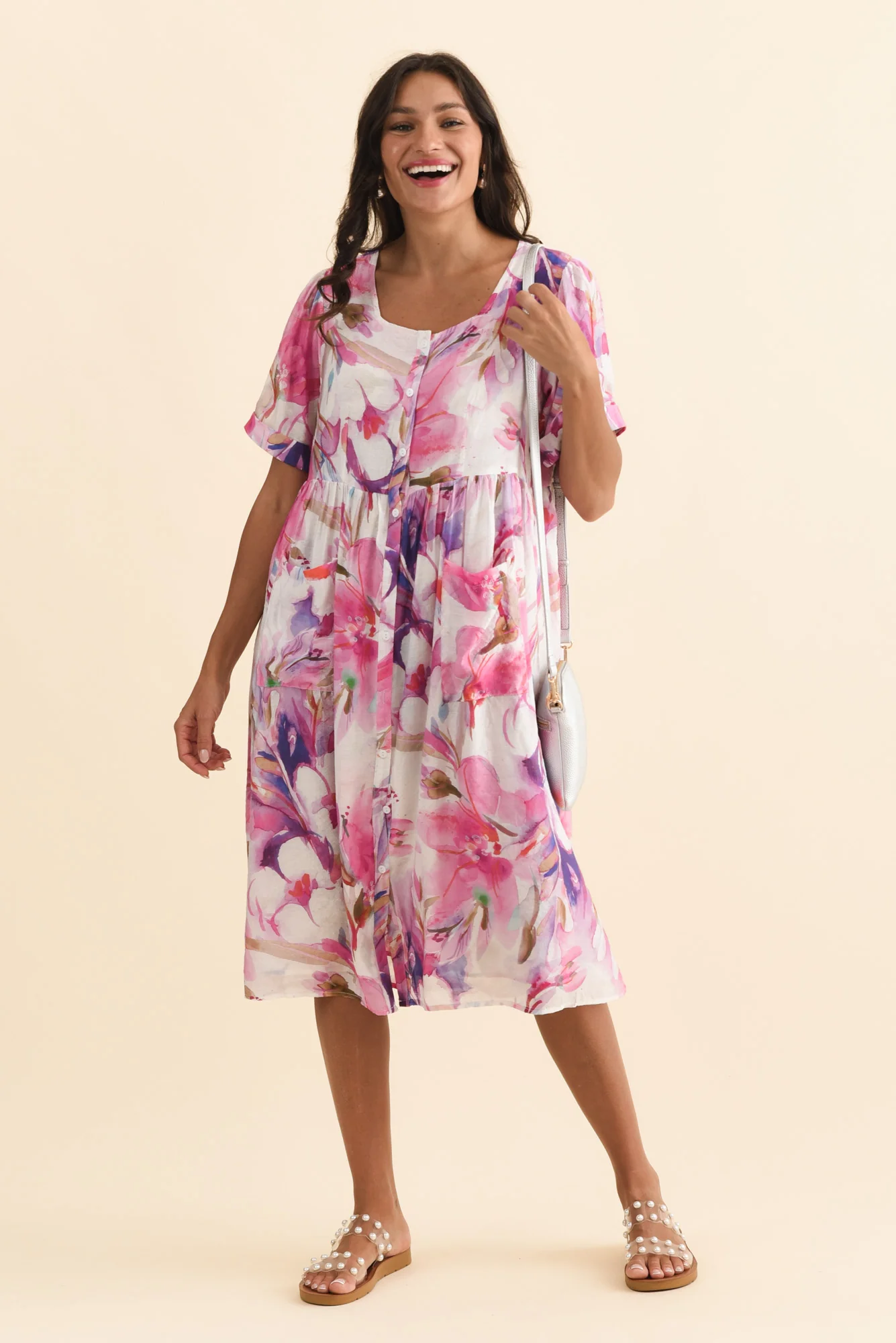 Rayna Pink Floral Button Dress - Image 2