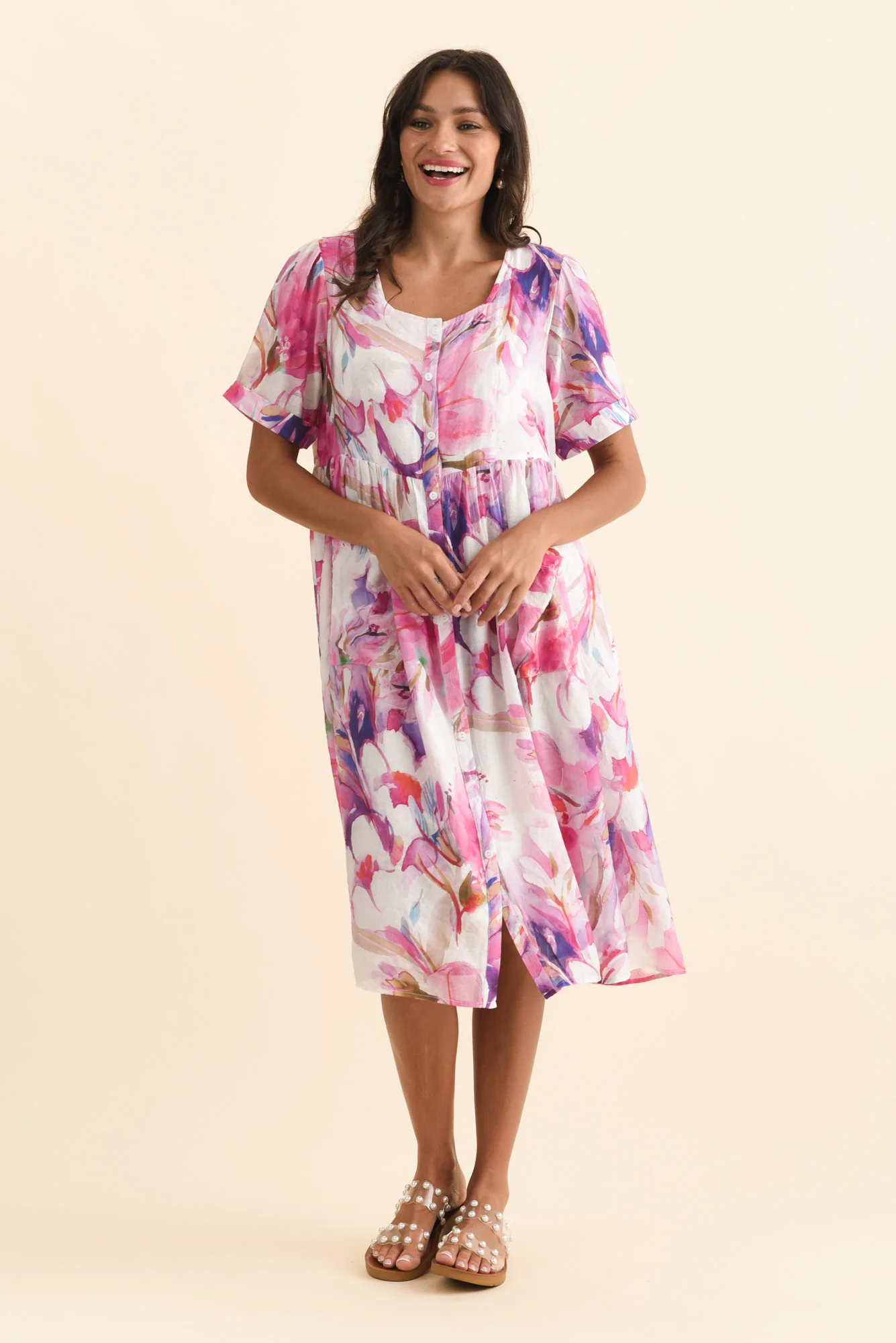 Rayna Pink Floral Button Dress - Image 6