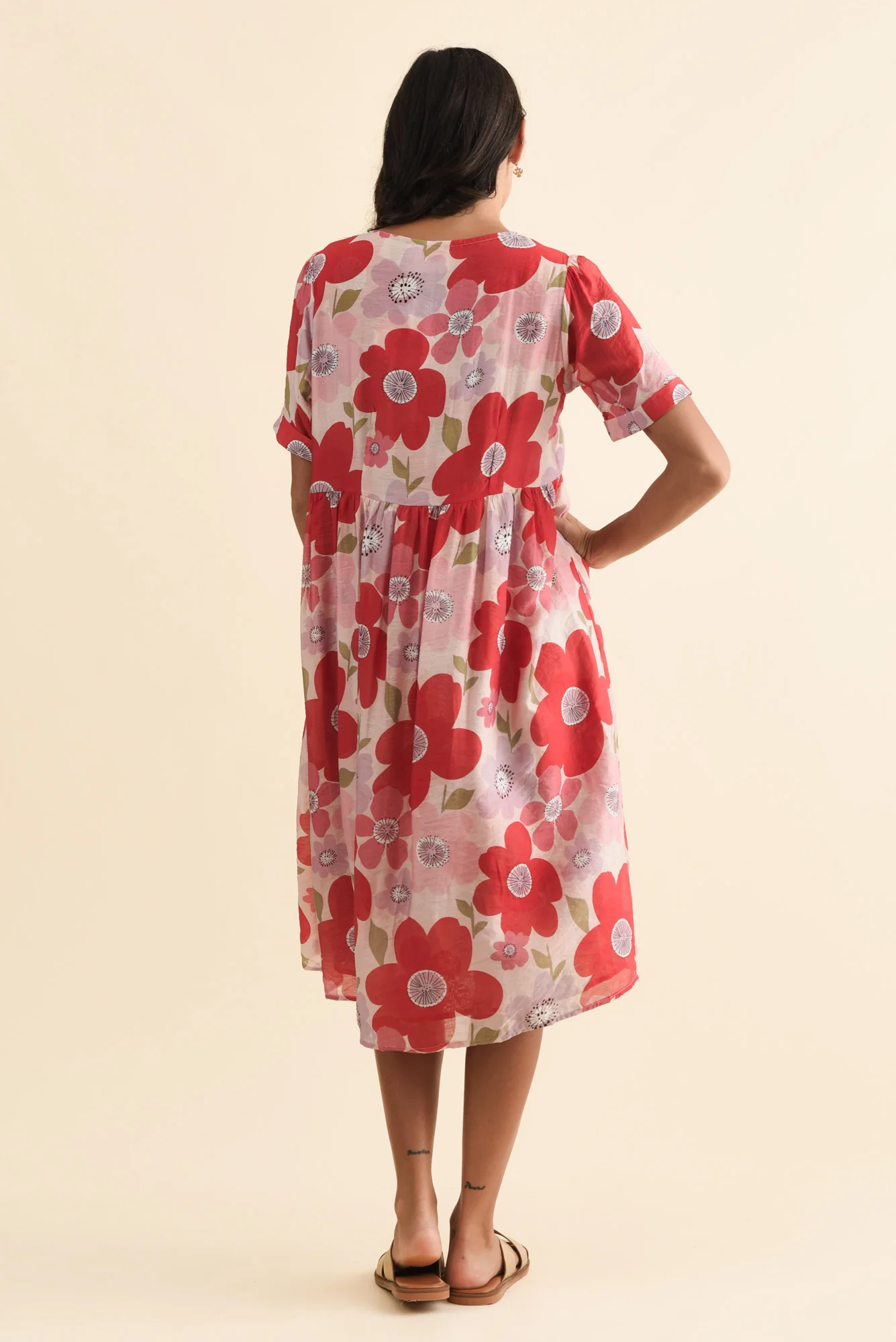Rayna Red Flower Button Dress - Image 4