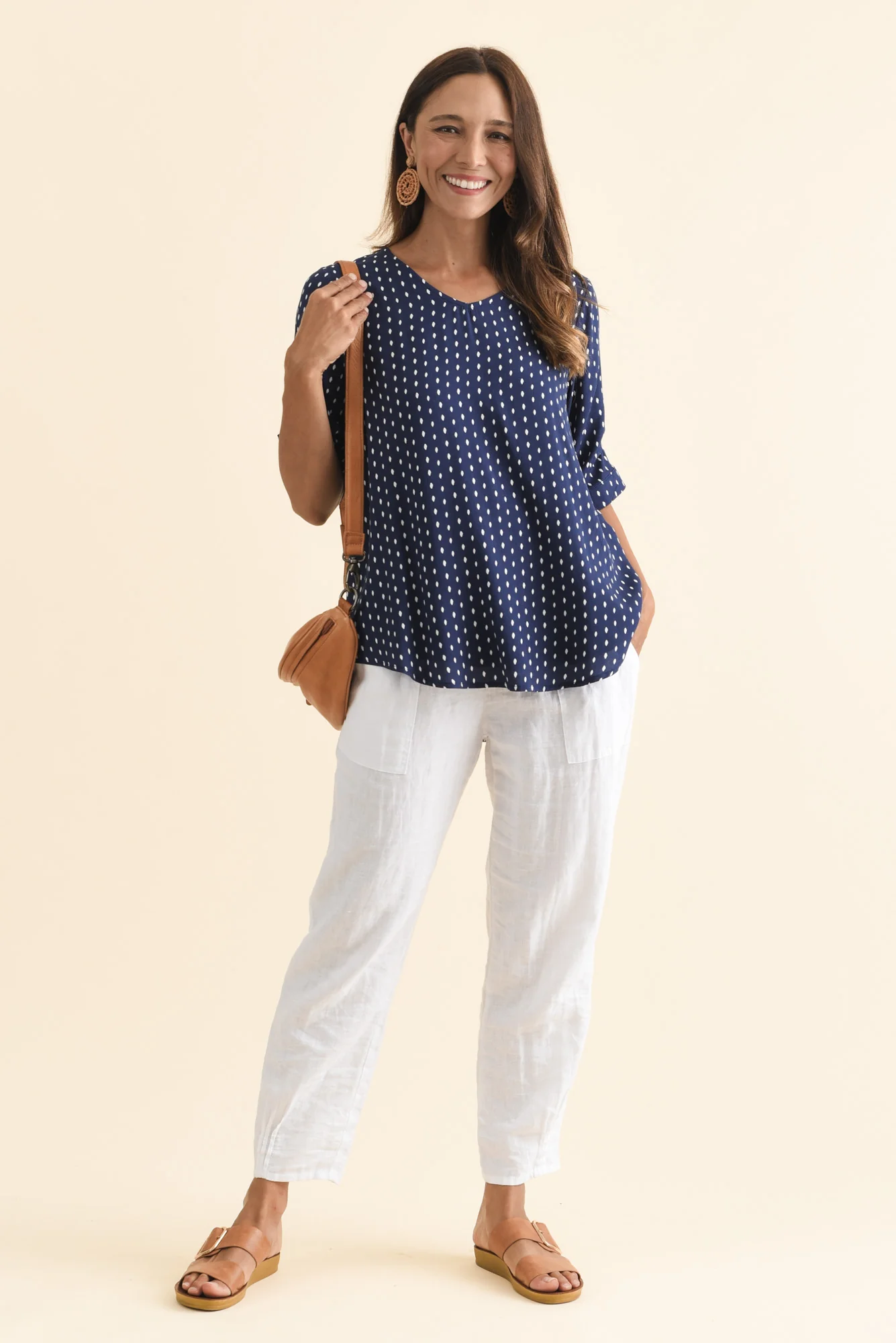 Riveria Navy Dash V Neck Top - Image 2