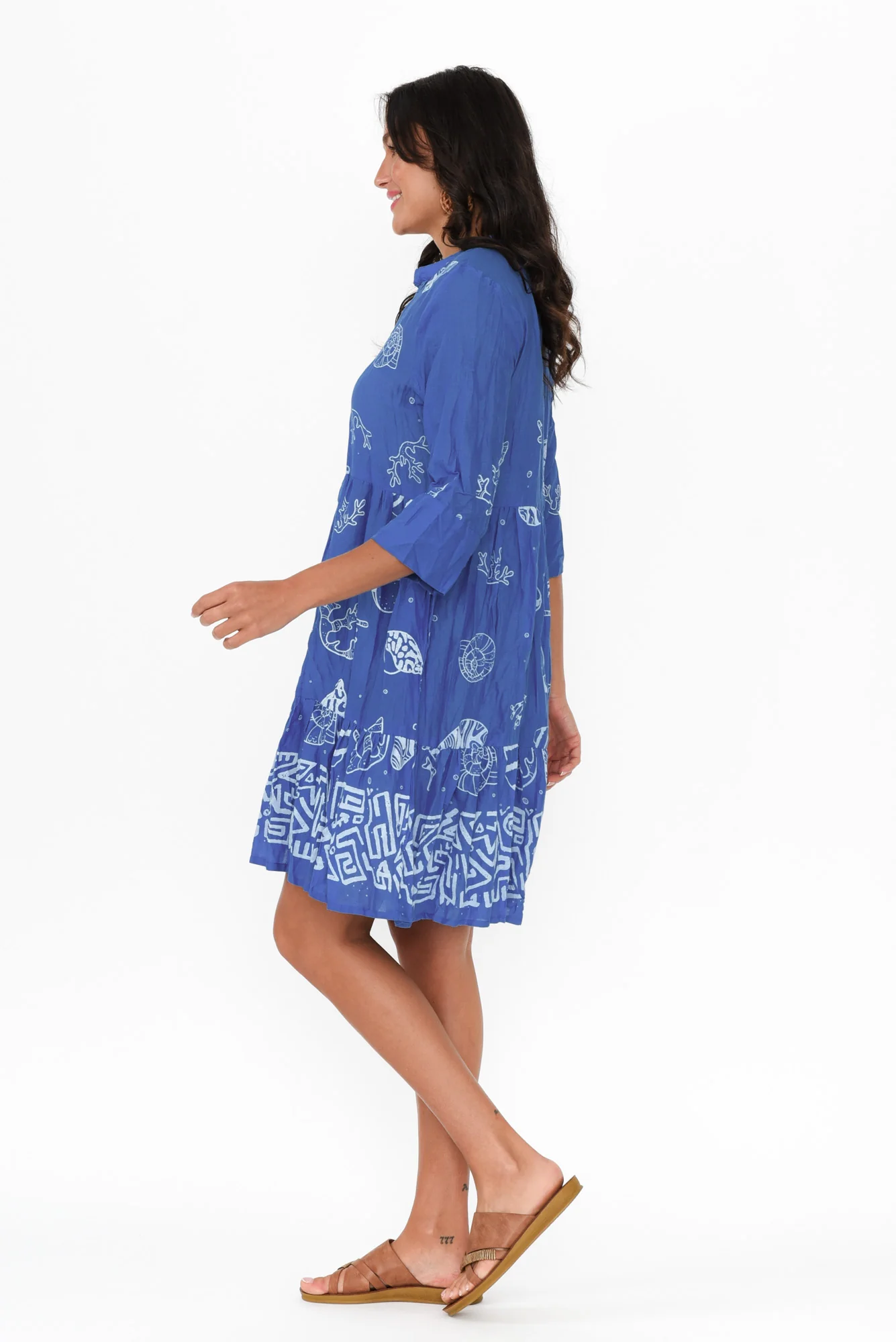 Romy Cobalt Seashell Crinkle Cotton Dress - Image 3