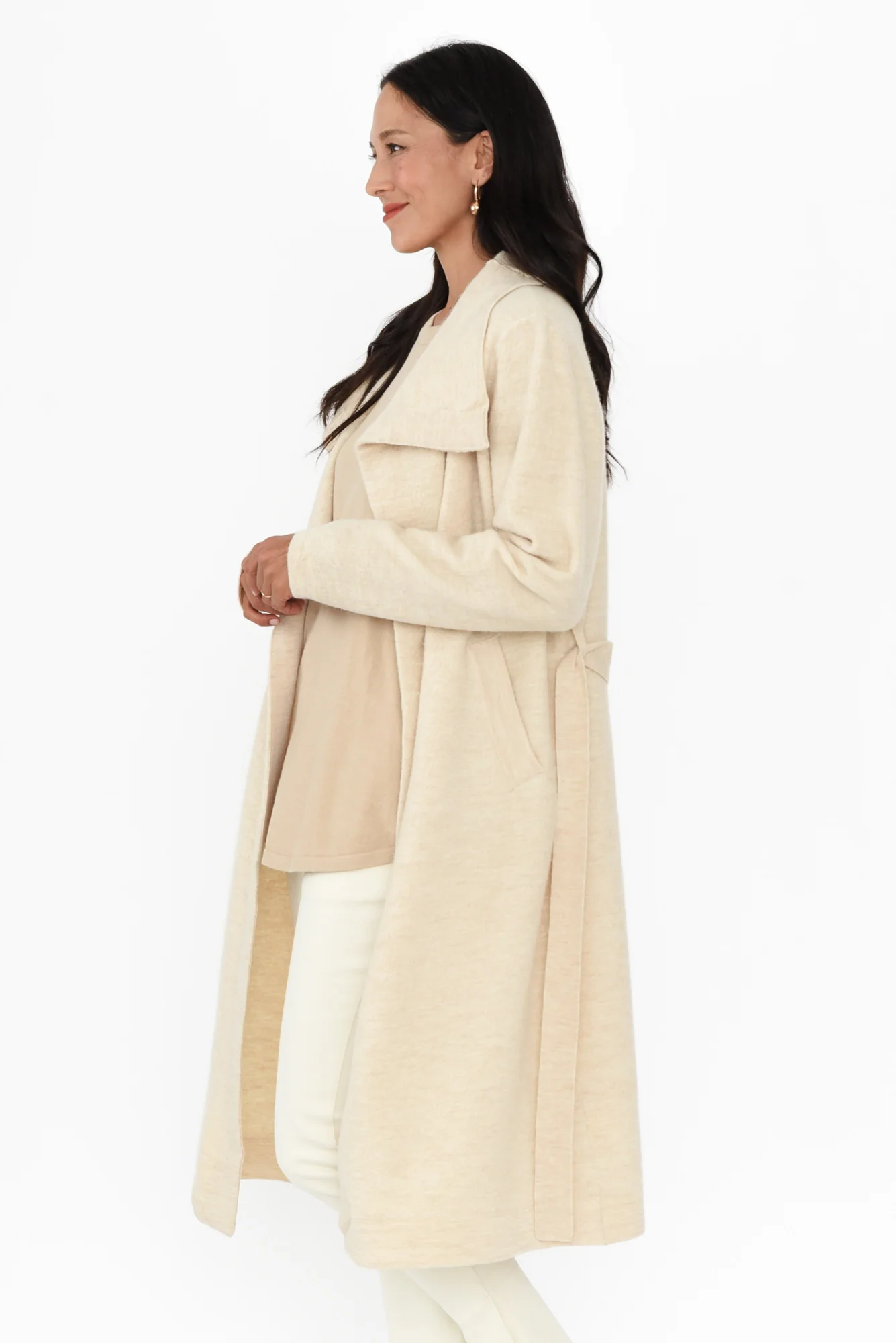 Ruben Beige Merino Wool Tie Coat - Image 3