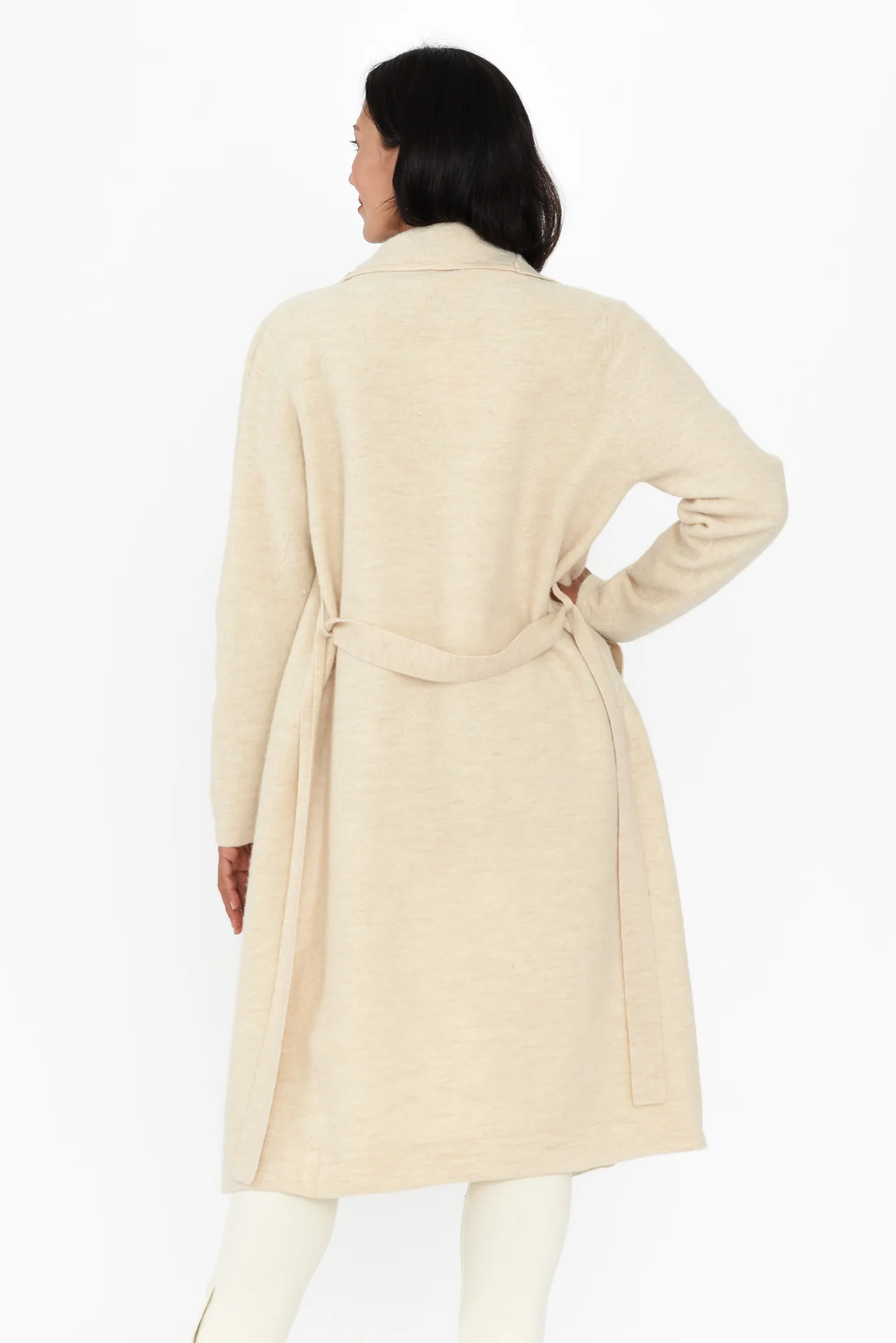Ruben Beige Merino Wool Tie Coat - Image 4