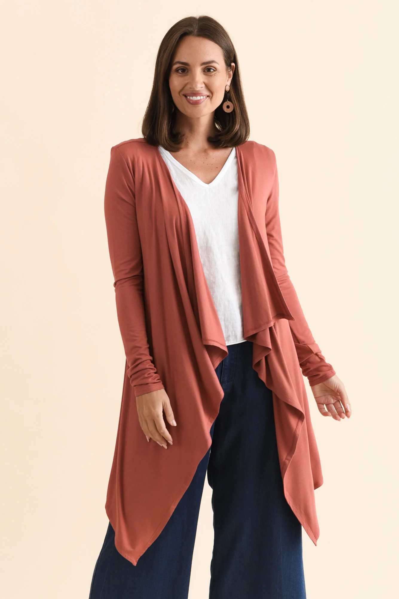 Rust Bamboo Waterfall Cardigan