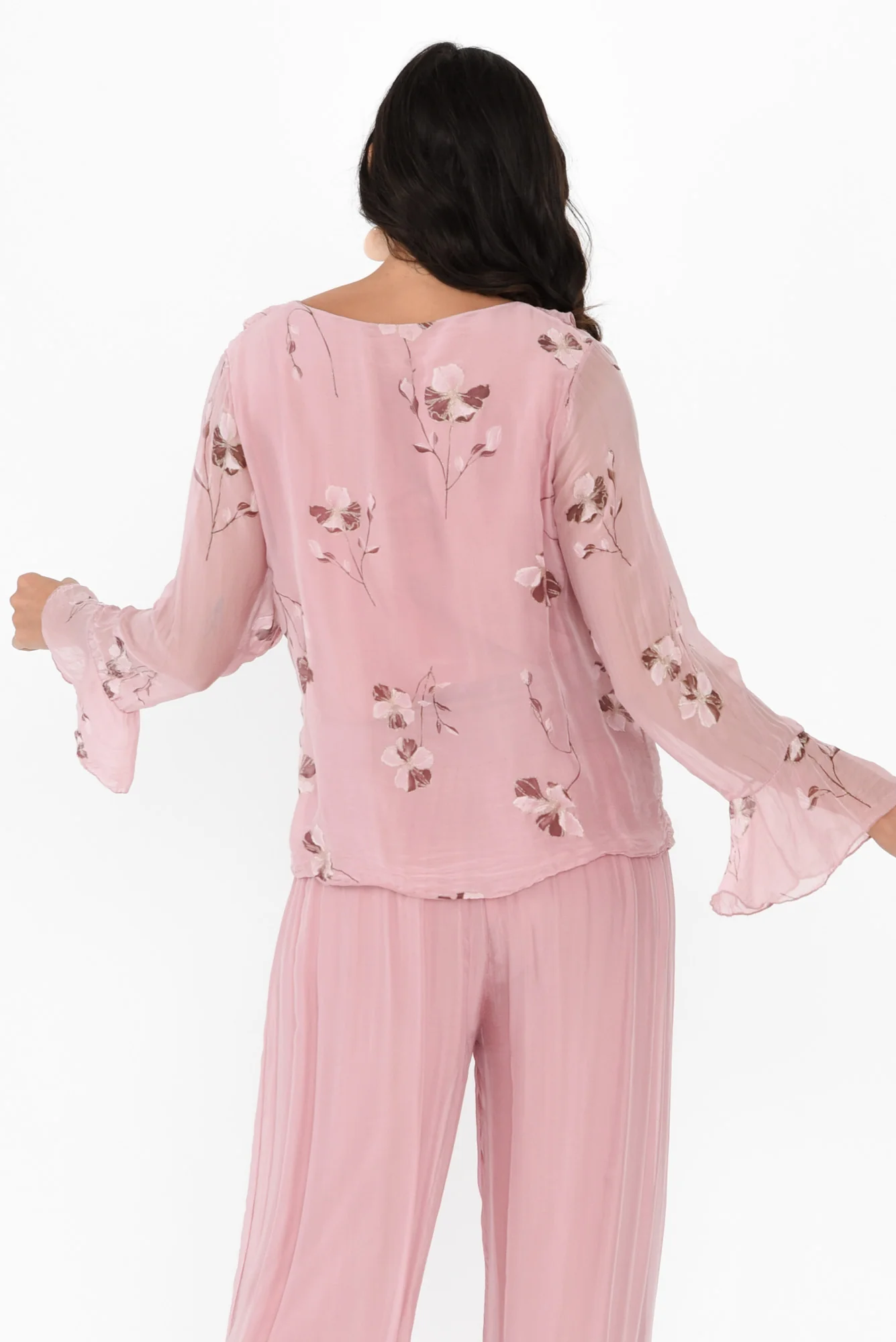 Ruth Pink Floral Silk Frill Top - Image 4