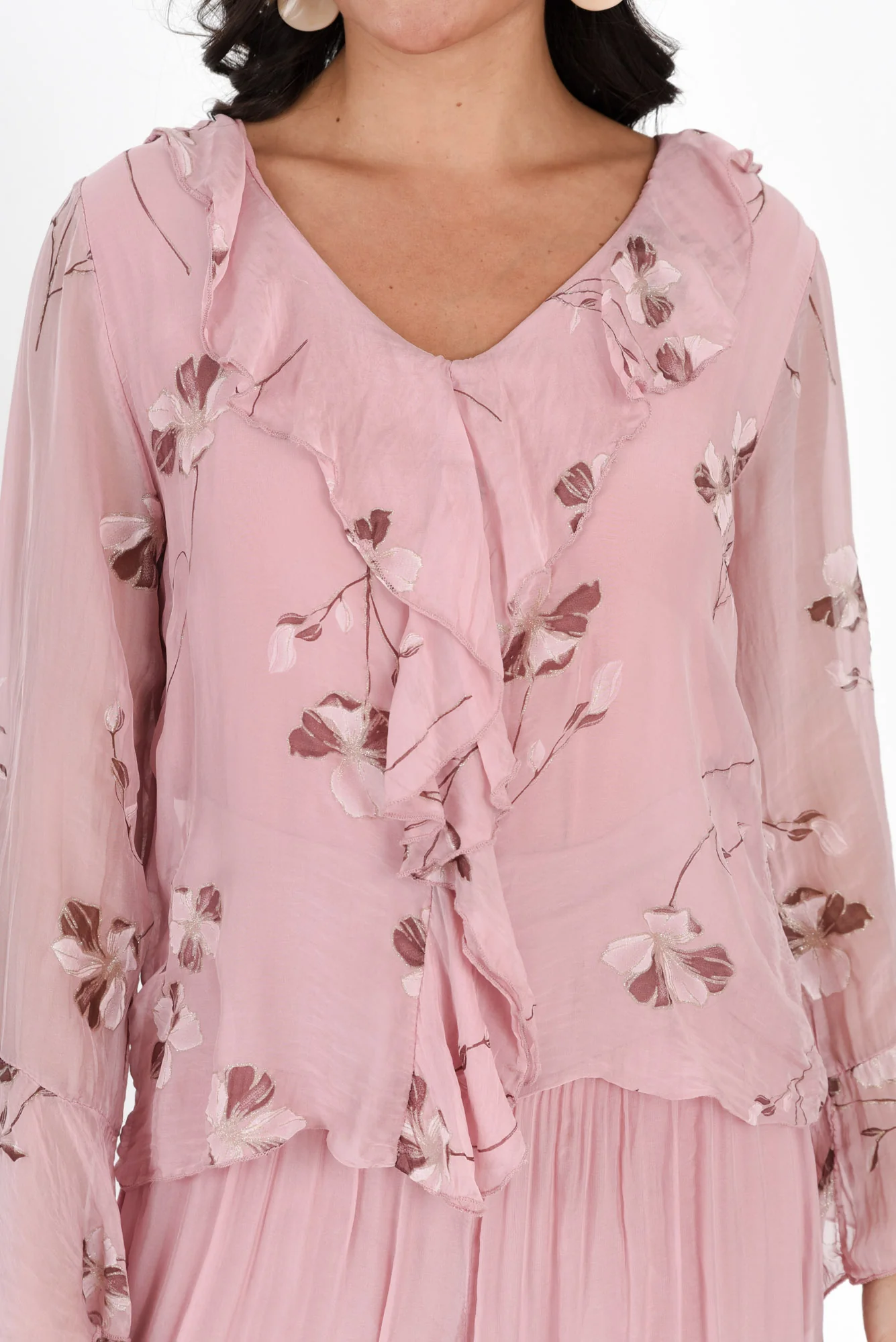 Ruth Pink Floral Silk Frill Top - Image 5