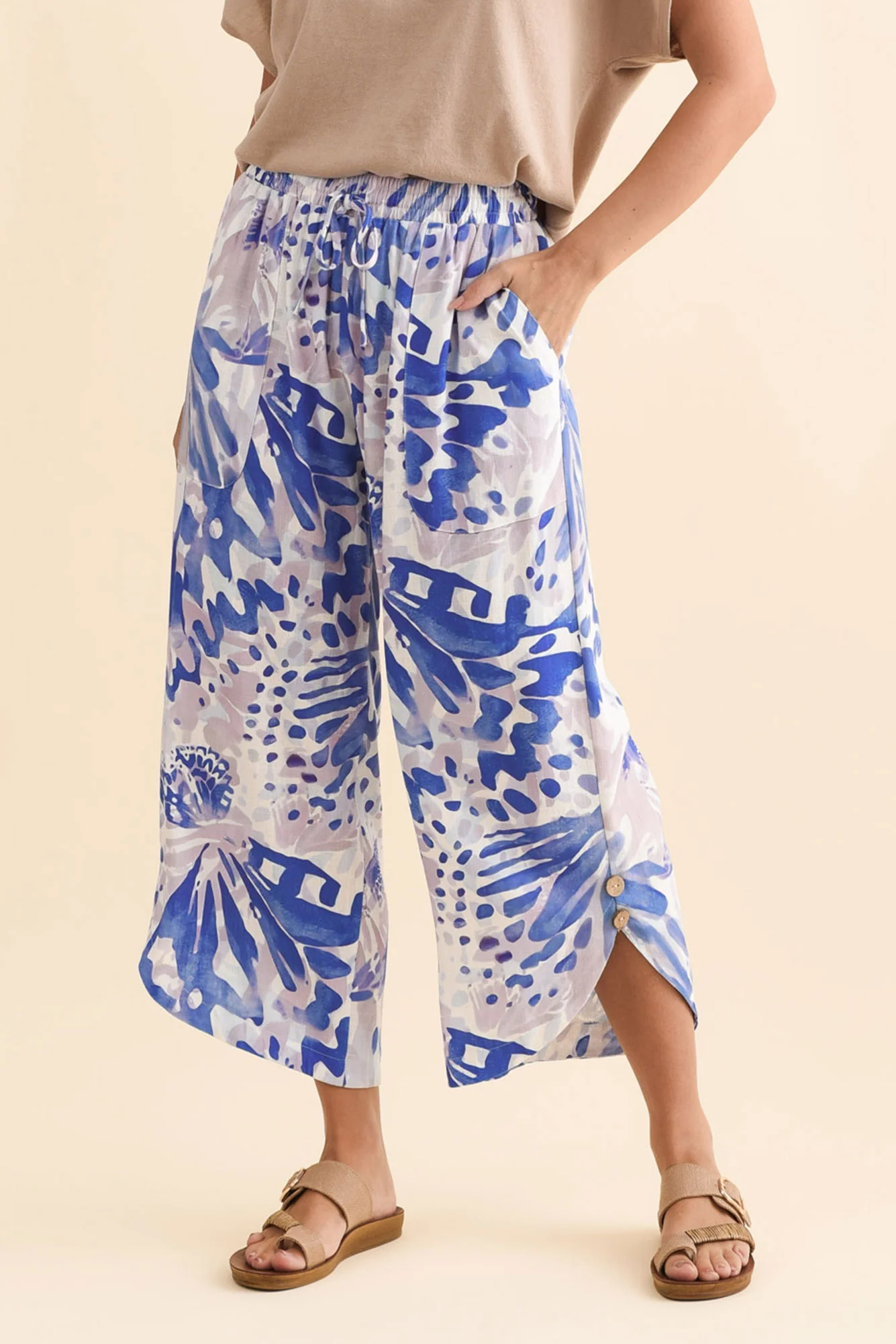 Scotty Cobalt Abstract Linen Cotton Pants