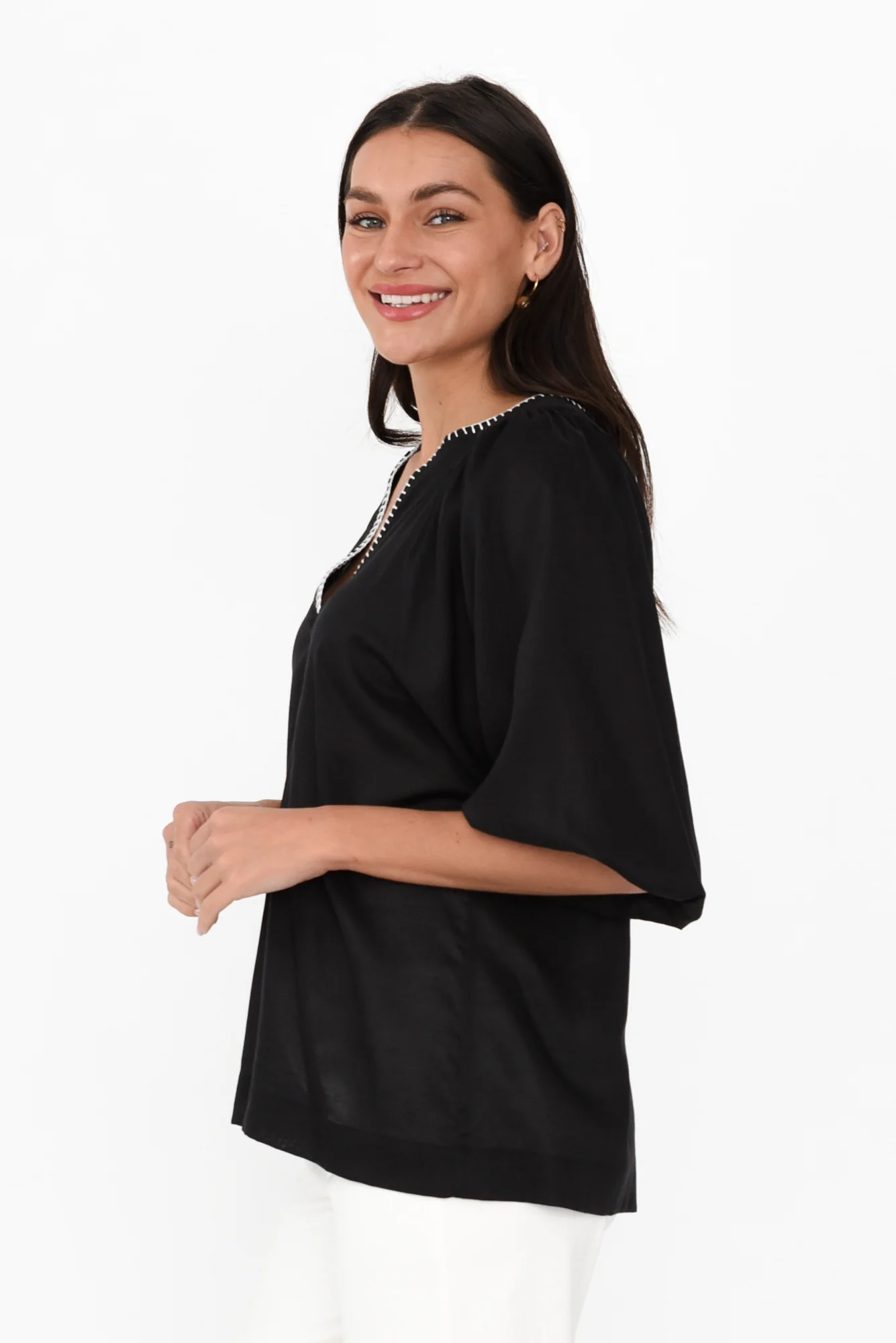 Showcase Black Contrast Stitch Top - Image 4