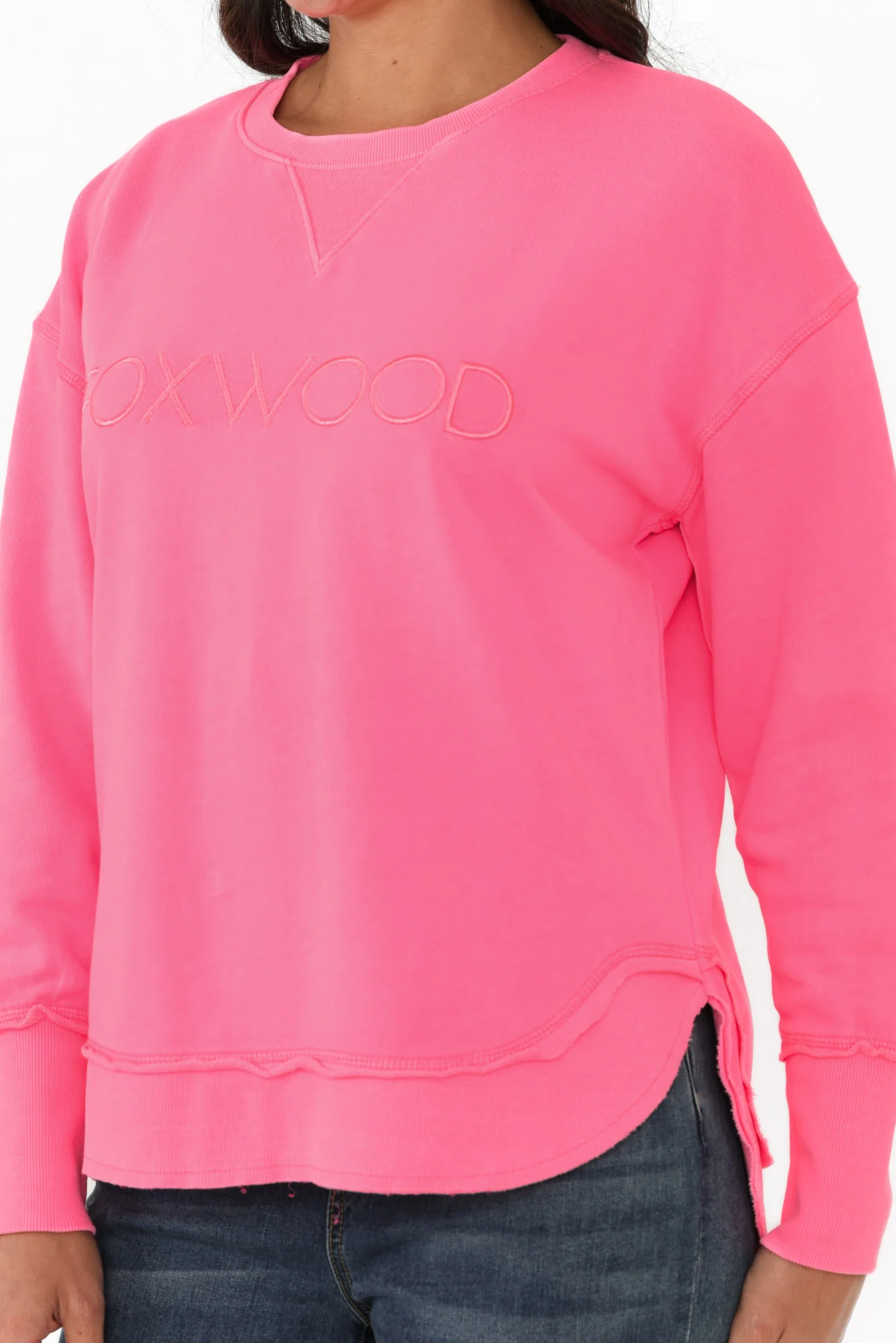 Simplified Bright Pink Crewneck Sweatshirt - Image 6