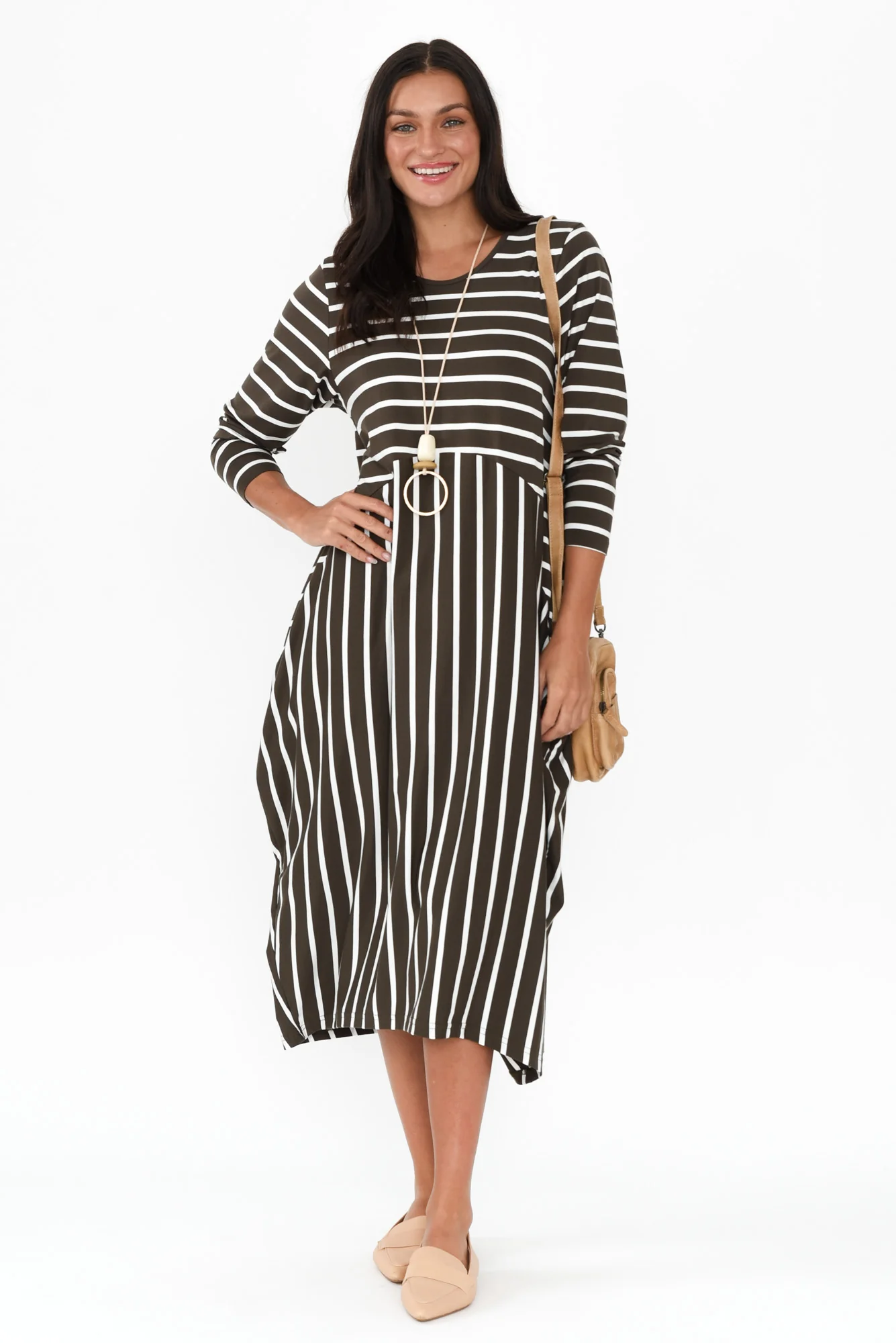 Soho Olive Stripe Bamboo Midi Dress