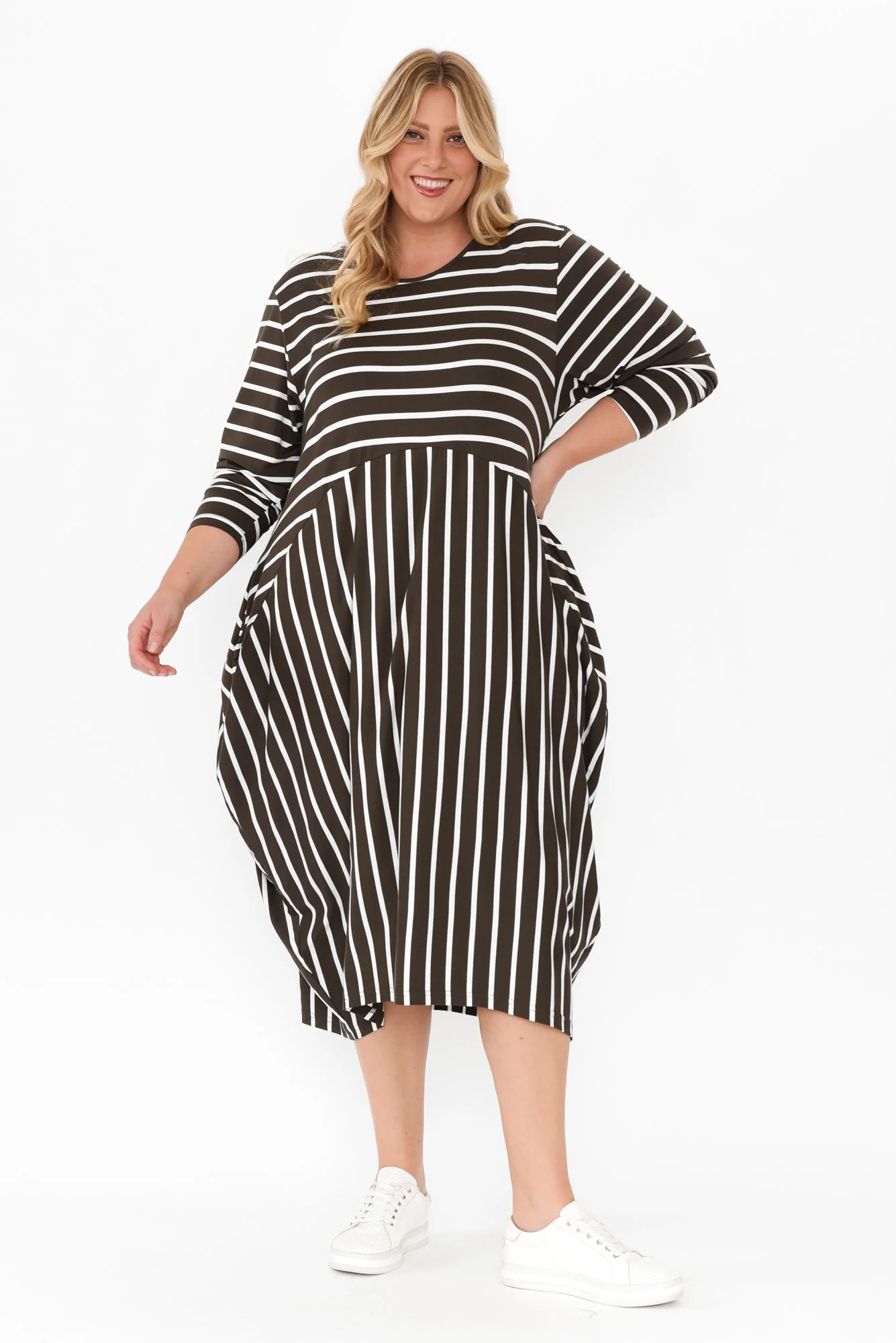 Soho Olive Stripe Bamboo Midi Dress - Image 8